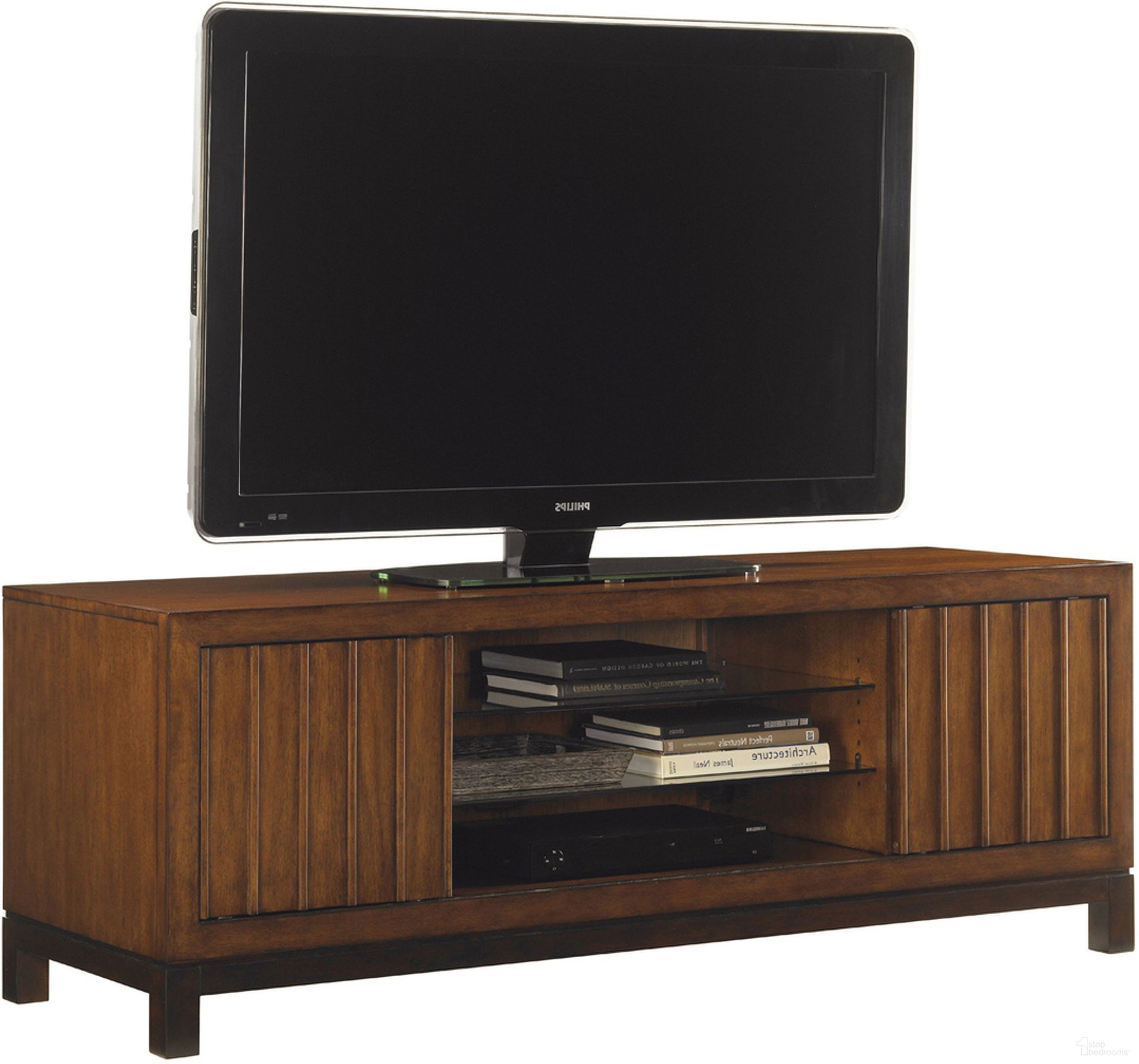 The appearance of Ocean Club Intrepid Media Console In Bali designed by Tommy Bahama in the transitional interior design. This bali piece of furniture was selected by 1StopBedrooms from Ocean Club Collection to add a touch of cosiness and style into your home. Sku: 536-907. Material: Rattan.