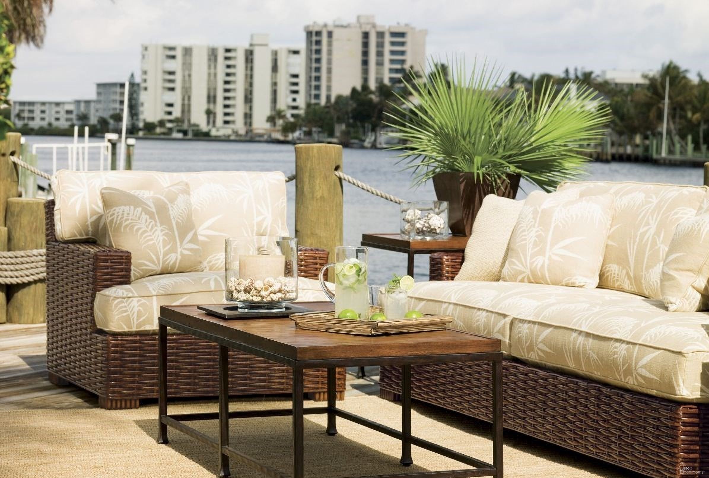 The appearance of Ocean Club Reef Occasional Table Set designed by Tommy Bahama in the transitional interior design. This bali piece of furniture was selected by 1StopBedrooms from Ocean Club Collection to add a touch of cosiness and style into your home. Sku: 536-943;536-941. Material: Rattan.