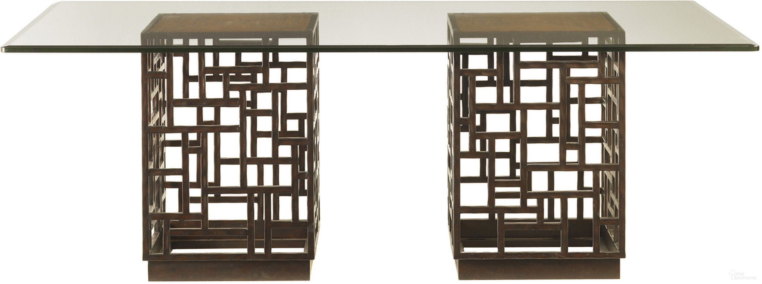 The appearance of Ocean Club South Sea Dining Table with 84 X 48 Inch Glass Top In Bali designed by Tommy Bahama in the modern / contemporary interior design. This bali piece of furniture  was selected by 1StopBedrooms from Ocean Club Collection to add a touch of cosiness and style into your home. Sku: 536-875-84C. Table Base Style: Double Pedestal. Material: Glass. Table Top Shape: Rectangular. Size: 48" x 84".