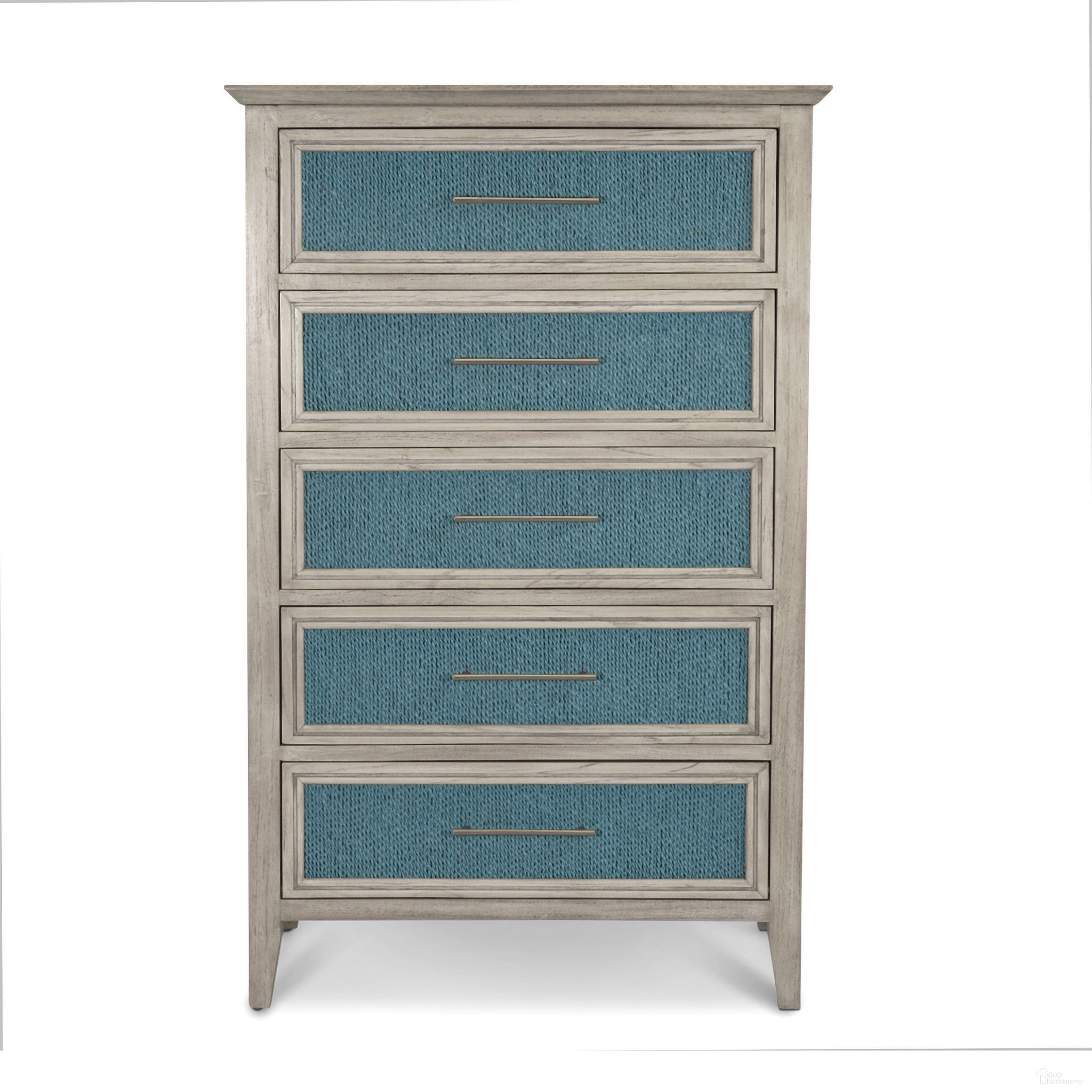 The appearance of Ocean Isles 5 Drawer Woven Chest In Blue and Ivory designed by Sea Winds Trading in the coastal interior design. This blue and ivory piece of furniture was selected by 1StopBedrooms from Ocean Isles Collection to add a touch of cosiness and style into your home. Sku: B55535-OCEANBLUE. Material: Wood.