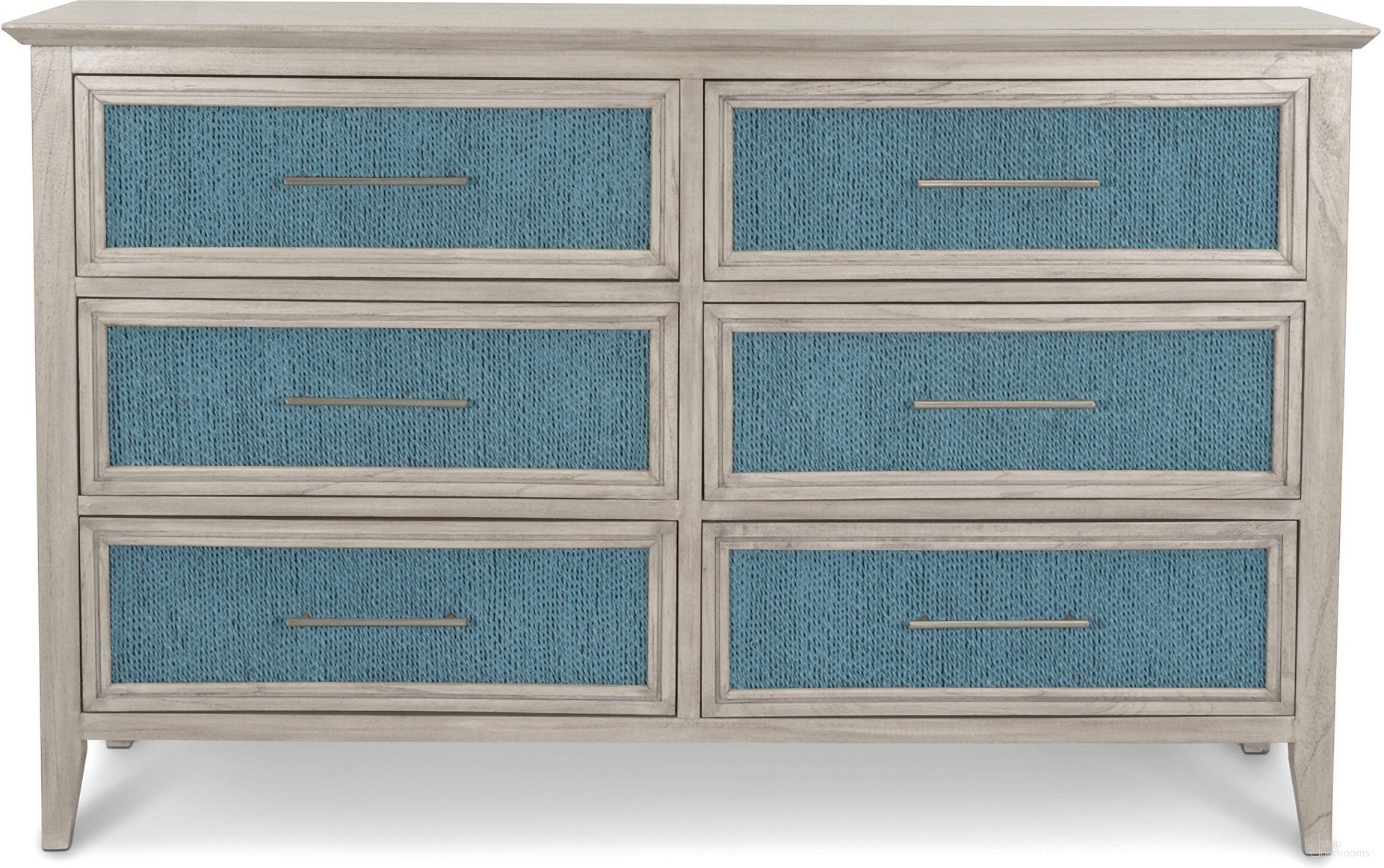 The appearance of Ocean Isles 6 Drawer Woven Dresser In Blue and Ivory designed by Sea Winds Trading in the coastal interior design. This blue and ivory piece of furniture was selected by 1StopBedrooms from Ocean Isles Collection to add a touch of cosiness and style into your home. Sku: B55536-OCEANBLUE. Material: Wood.