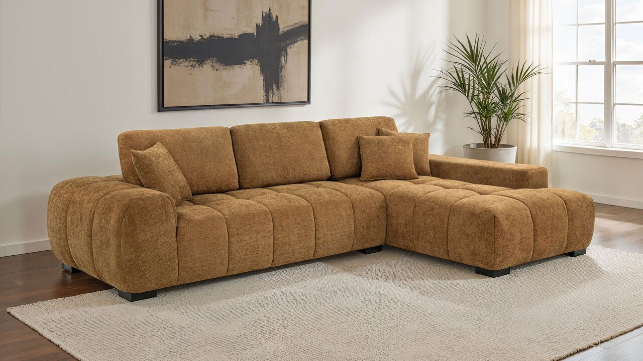 Octavia Fabric Upholstered Sectional Chaise Sofa In Amber