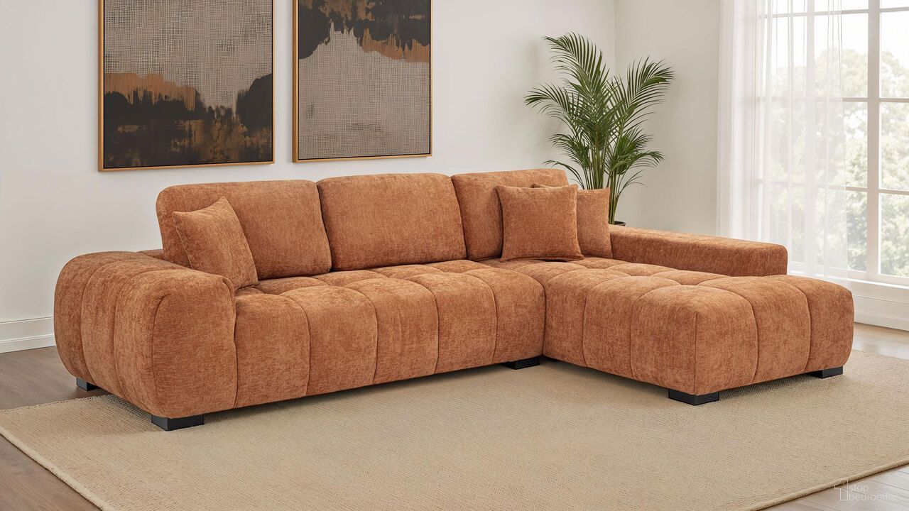 The appearance of Octavia Fabric Upholstered Sectional Chaise Sofa In Orange designed by Coaster in the modern / contemporary interior design. This orange piece of furniture  was selected by 1StopBedrooms from Octavia Collection to add a touch of cosiness and style into your home. Sku: 509350B1;509350B2. Material: Plywood.