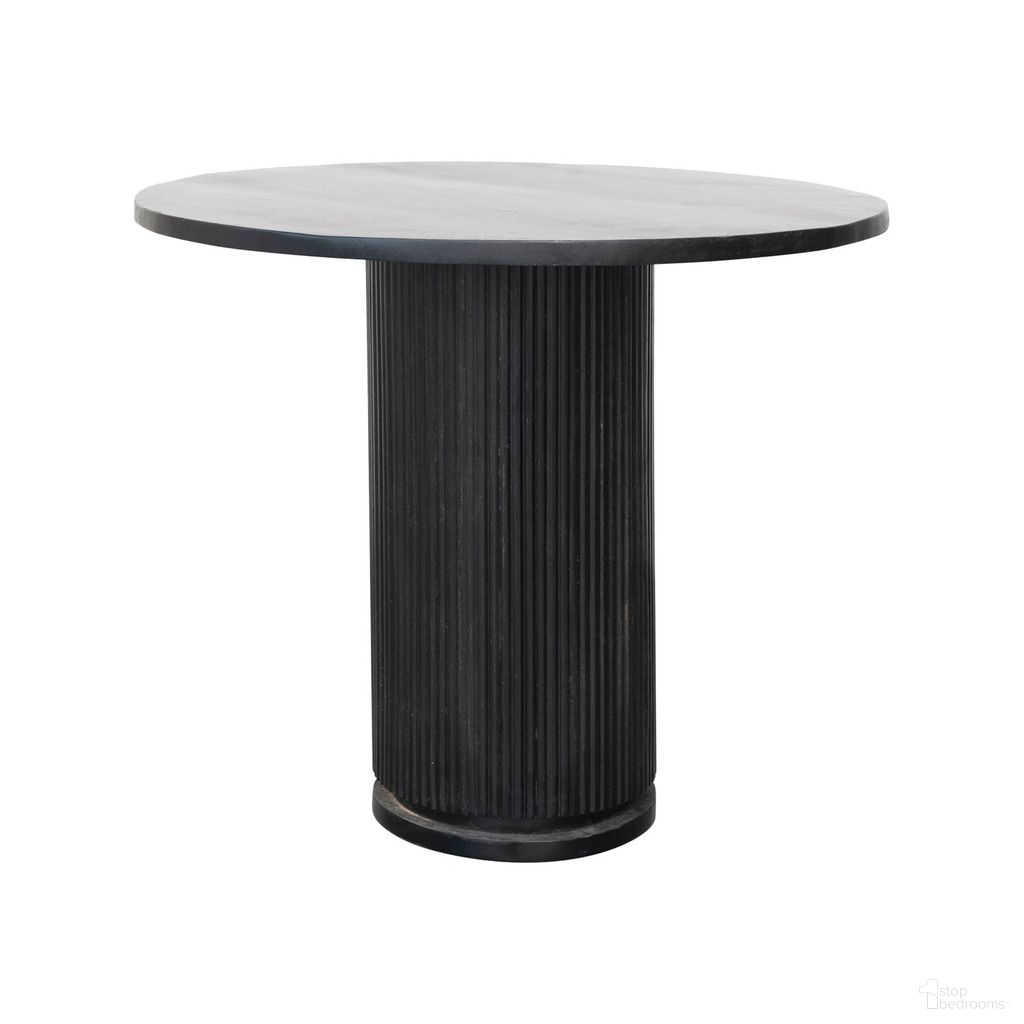 The appearance of Octavia Fluted Mango Wood Round Pedestal Dining Table In Black designed by Rowena Interiors in the modern / contemporary interior design. This black piece of furniture  was selected by 1StopBedrooms from Octavia Collection to add a touch of cosiness and style into your home. Sku: DF5919MC. Table Base Style: Pedestal. Table Top Shape: Round. Size: 35". Material: Mango Wood.