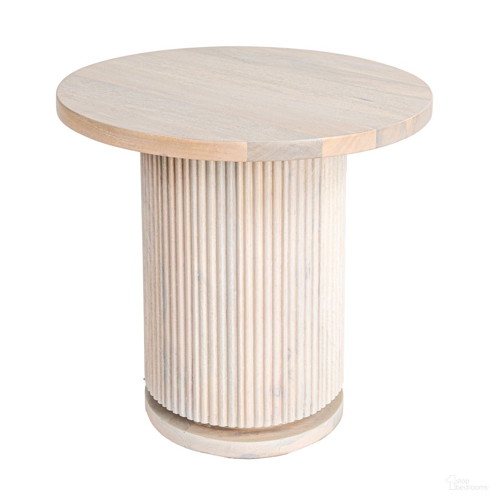 The appearance of Octavia Fluted Mango Wood Round Pedestal End Table In Natural designed by Rowena Interiors in the modern / contemporary interior design. This natural piece of furniture  was selected by 1StopBedrooms from Octavia Collection to add a touch of cosiness and style into your home. Sku: EC1849. Material: Mango Wood.