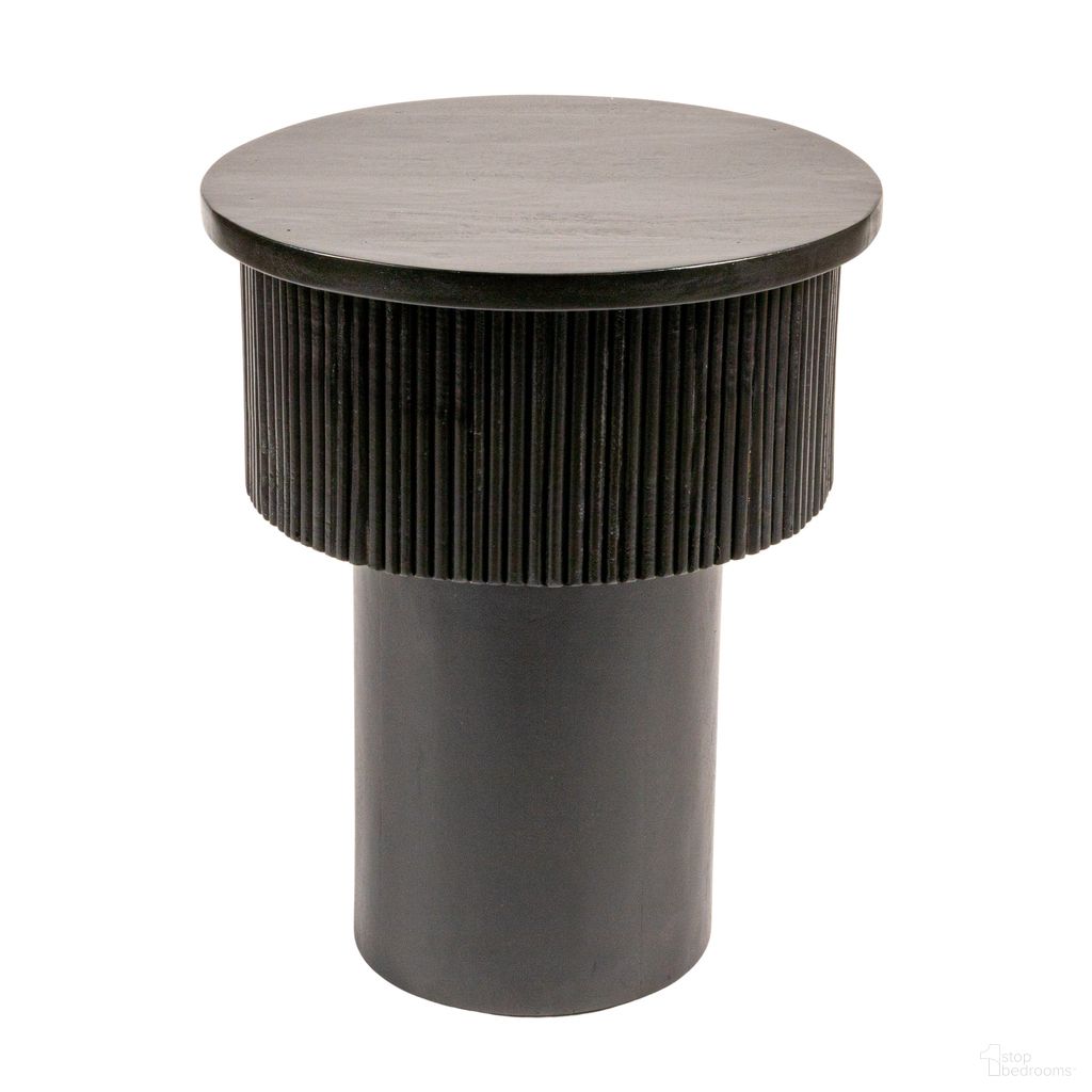 The appearance of Octavia Round Fluted Tiered Mango Wood End Table In Black designed by Rowena Interiors in the modern / contemporary interior design. This black piece of furniture  was selected by 1StopBedrooms from Octavia Collection to add a touch of cosiness and style into your home. Sku: EC2033. Material: Mango Wood.