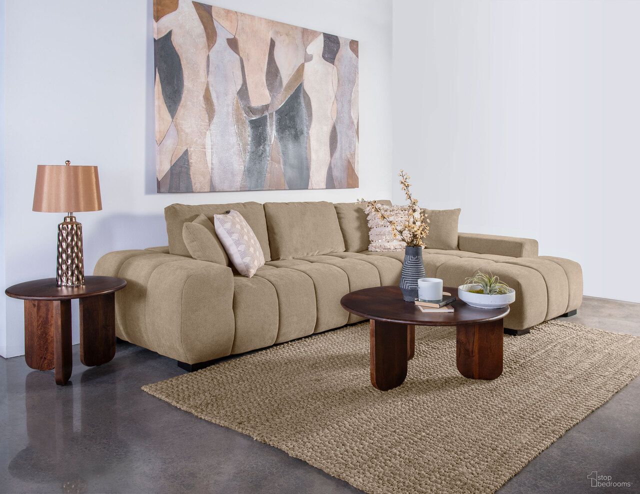 The appearance of Octavia Upholstered Sectional Chaise Sofa In Camel designed by Coaster in the modern / contemporary interior design. This camel piece of furniture was selected by 1StopBedrooms from Octavia Collection to add a touch of cosiness and style into your home. Sku: 509961B1;509961B2. Material: Fabric.
