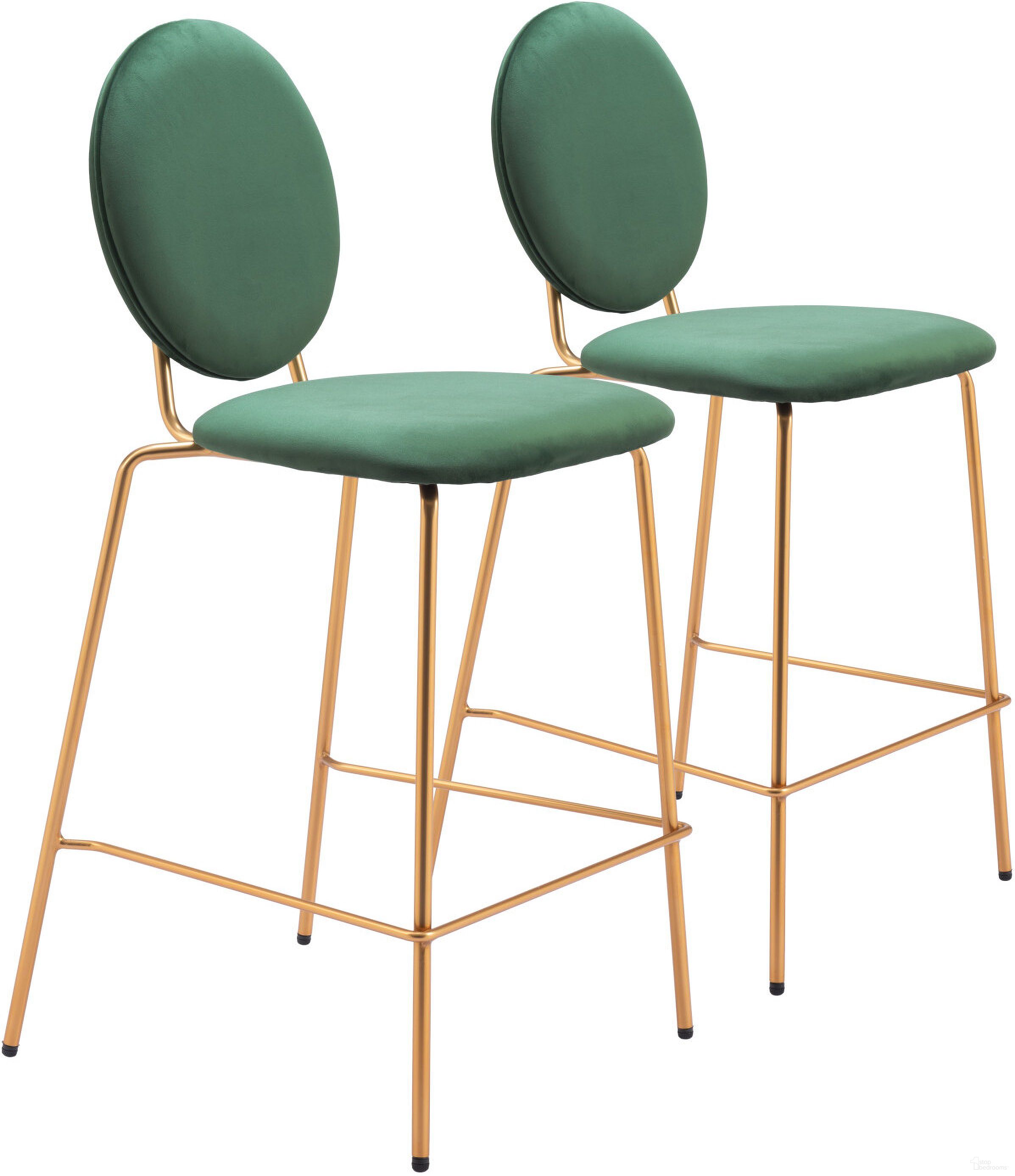 The appearance of Odessa Counter Stool Set of 2 In Green and Gold designed by Zuo Modern in the modern / contemporary interior design. This gold and green piece of furniture  was selected by 1StopBedrooms from Odessa Collection to add a touch of cosiness and style into your home. Sku: 109805. Material: Steel.