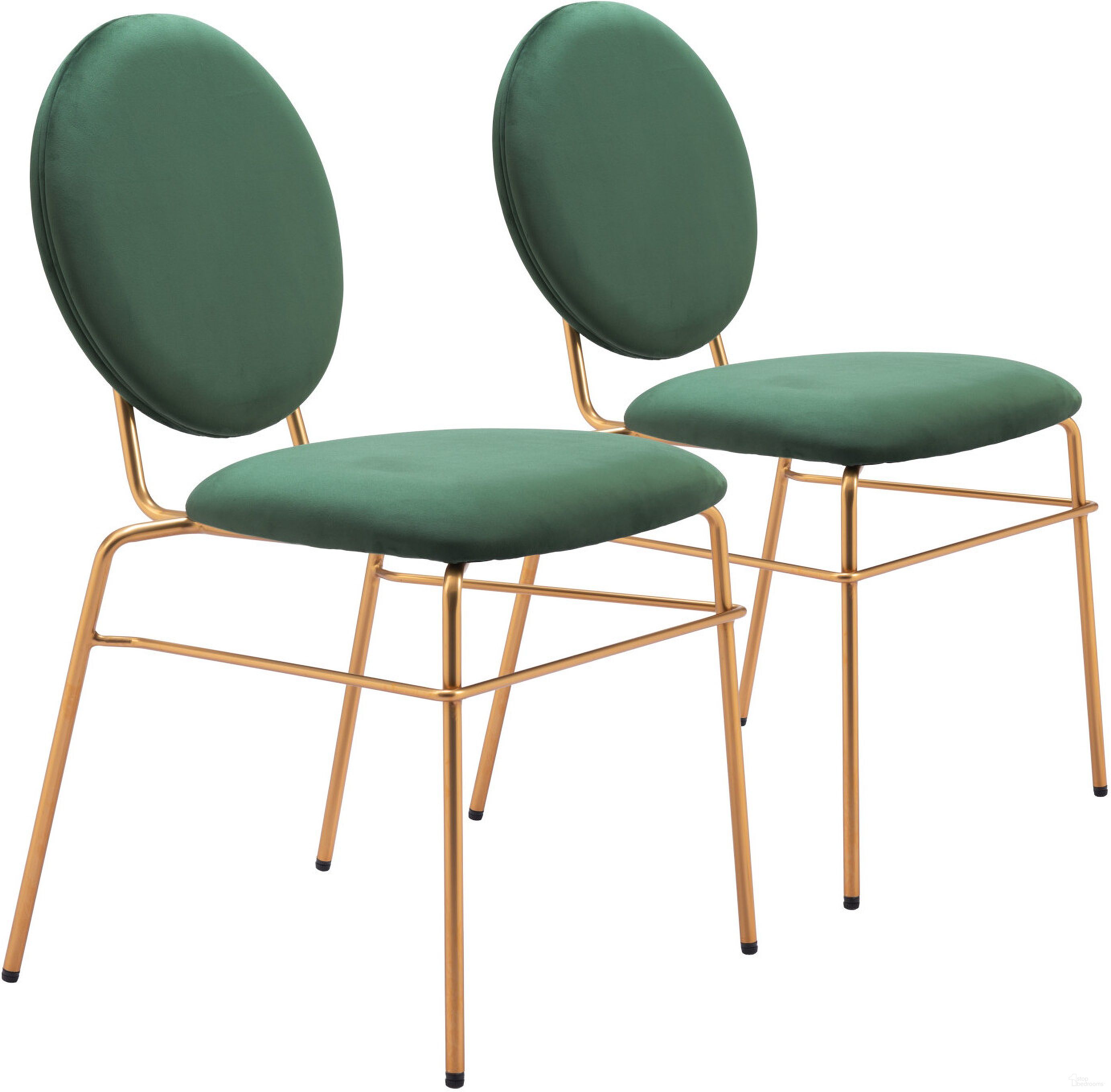 The appearance of Odessa Dining Chair Set of 2 In Green and Gold designed by Zuo Modern in the modern / contemporary interior design. This gold and green piece of furniture  was selected by 1StopBedrooms from Odessa Collection to add a touch of cosiness and style into your home. Sku: 109804. Material: Steel. Chair Type: Side Chair.