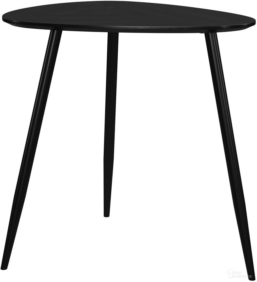 The appearance of Odessa Triangular Solid Wood End Table In Black designed by Coaster in the transitional interior design. This black piece of furniture  was selected by 1StopBedrooms from Odessa Collection to add a touch of cosiness and style into your home. Sku: 707917. Material: Iron.