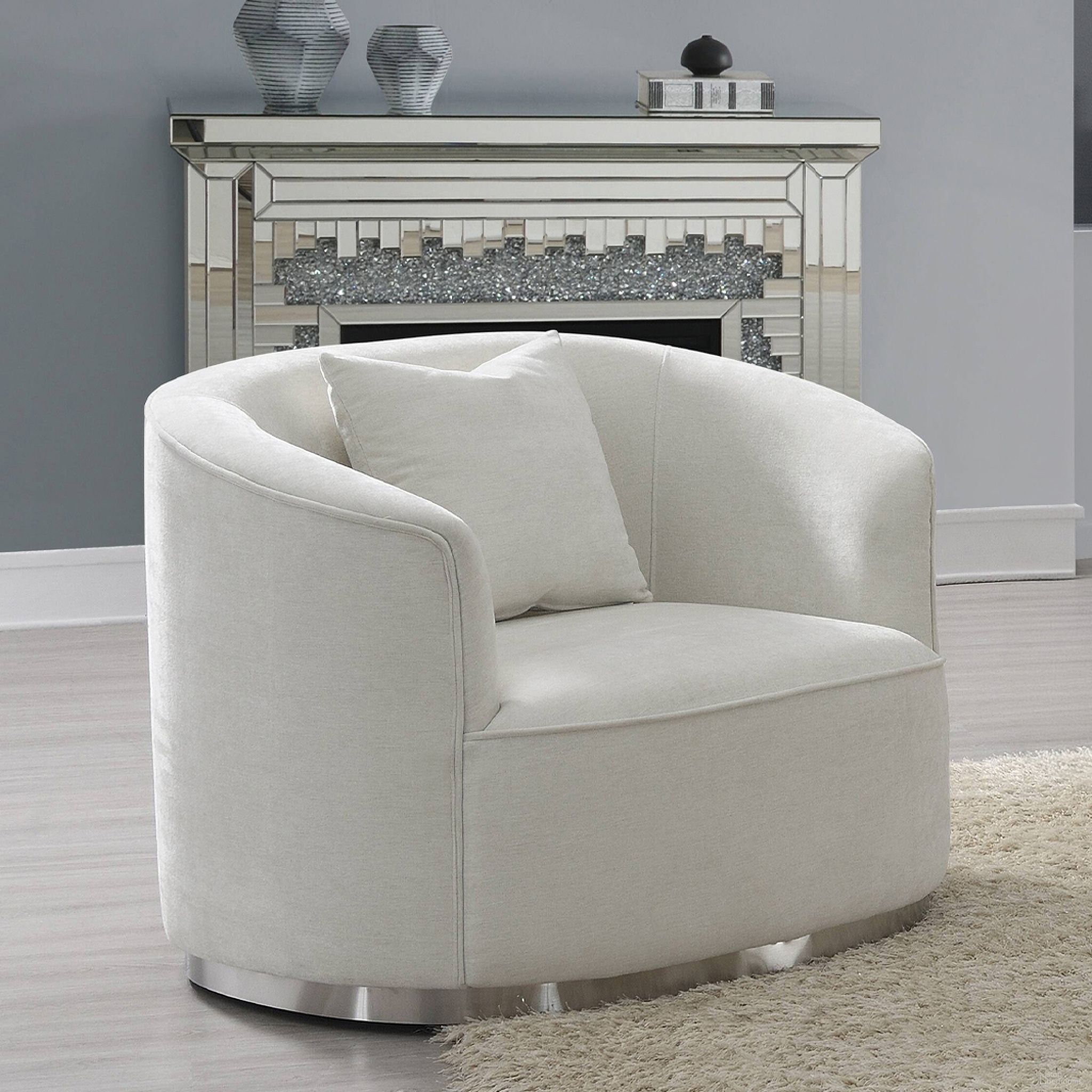 The appearance of Odette Chair with Pillow In Beige Chenille designed by ACME in the modern / contemporary interior design. This beige piece of furniture was selected by 1StopBedrooms from Odette Collection to add a touch of cosiness and style into your home. Sku: LV01919. Material: Chenille.