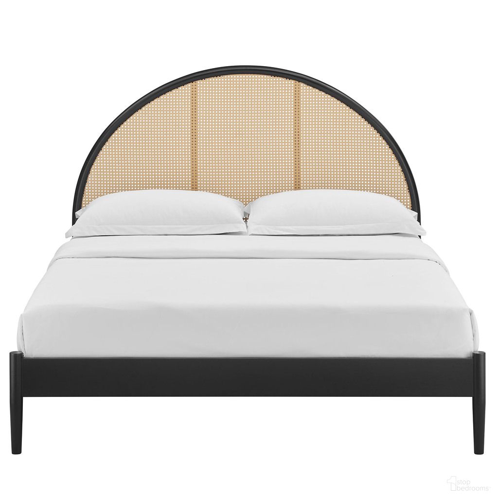 Odette Queen Arched Rattan Cane Platform Bed In Black