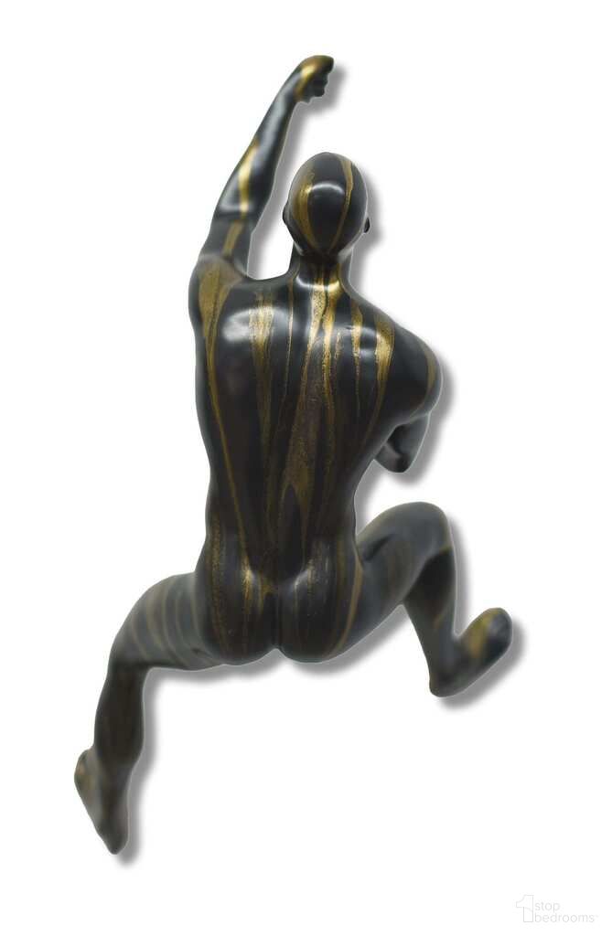 Off the Wall Dramatic Climbing Figure Wall Sculpture In Black and Gold