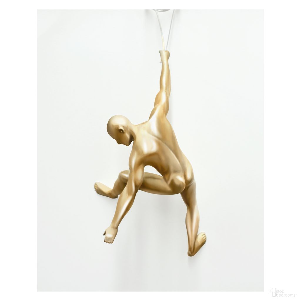 Off the Wall Dynamic Climbing Figure Wall Sculpture In Gold