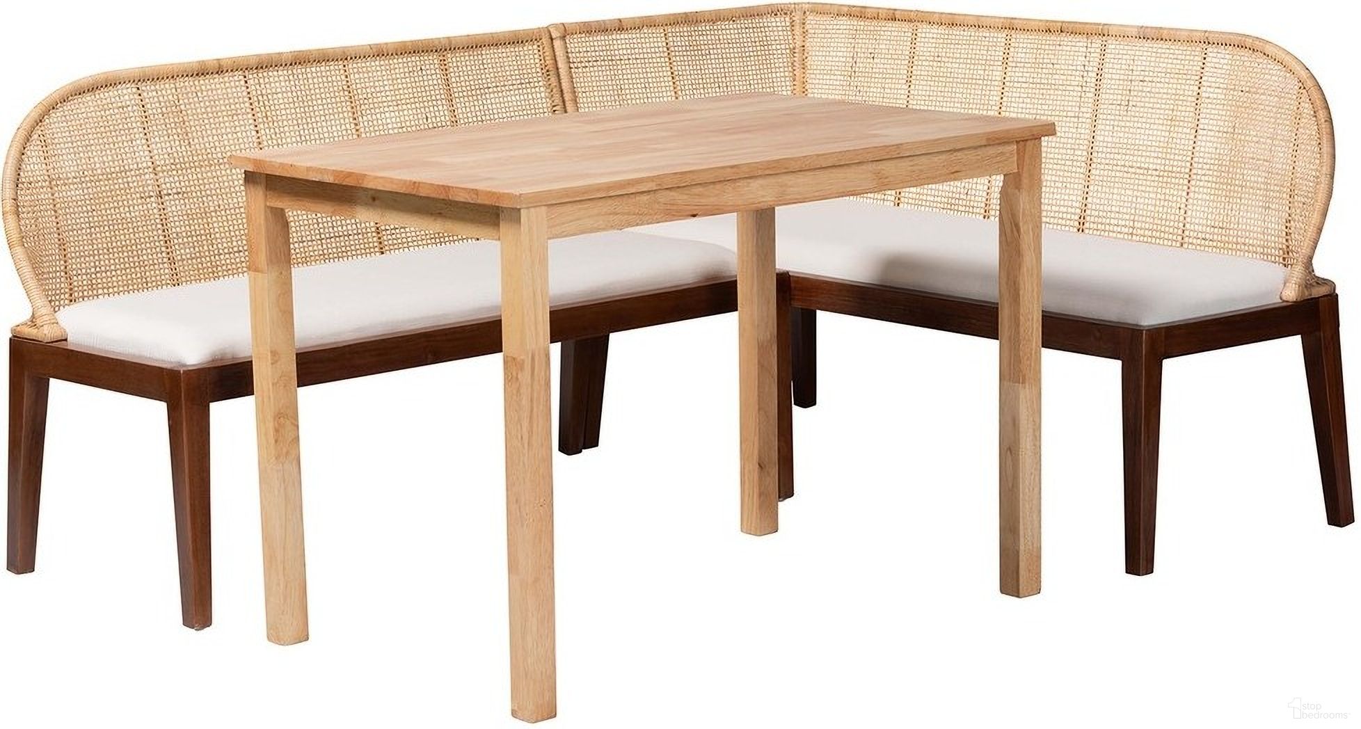 The appearance of Okinawa 3-Piece Dining Nook Set In Honey designed by Baxton Studio in the bohemian interior design. This honey piece of furniture was selected by 1StopBedrooms from Okinawa Collection to add a touch of cosiness and style into your home. Sku: Okinawa-Light Honey/Light Brown-3PC Dining Set. Table Base Style: Legs. Table Top Shape: Rectangular. Material: Rubberwood. Size: 27" x 43".