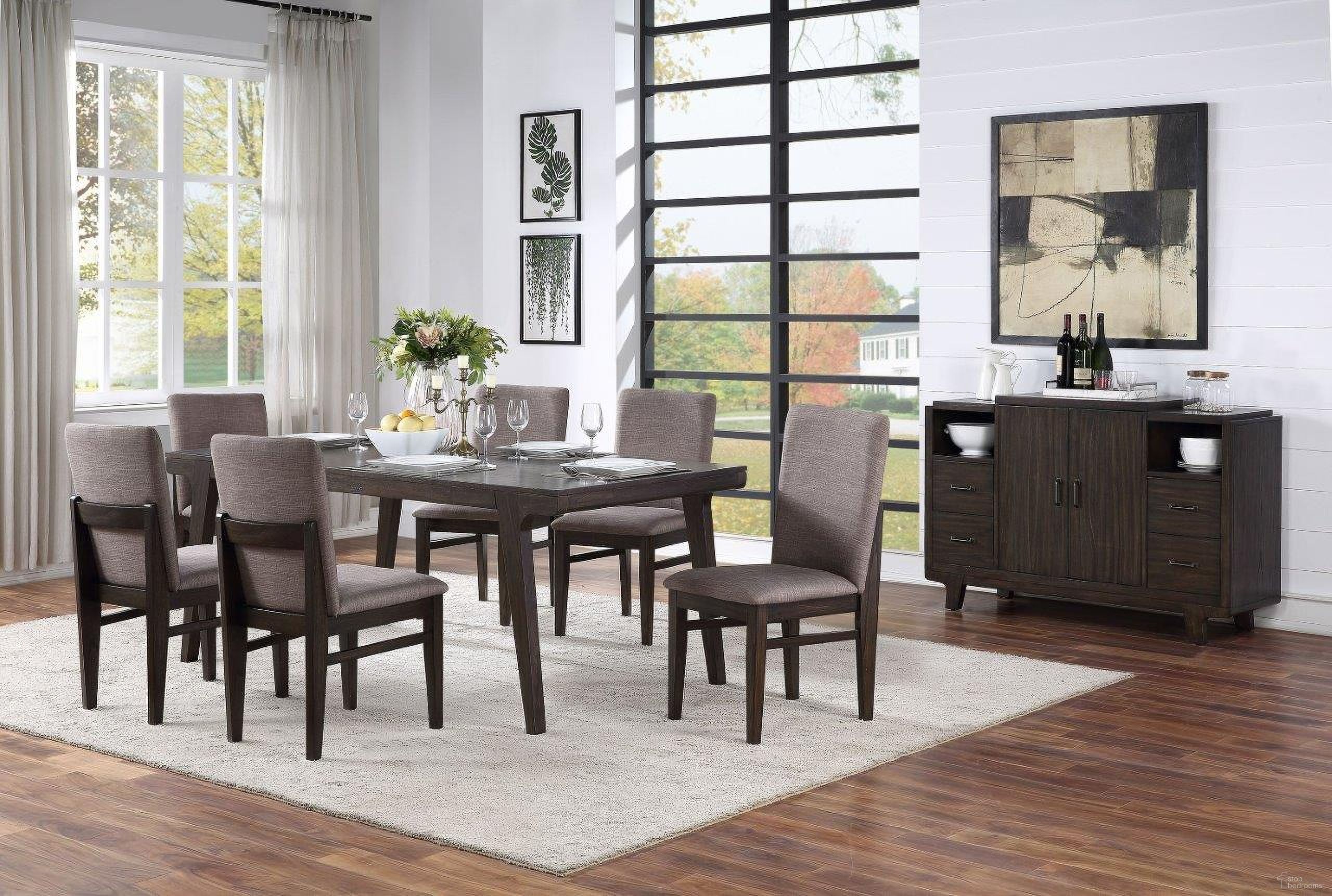 The appearance of Olejo Chocolate Dining Room Set designed by Alpine in the transitional interior design. This brown piece of furniture was selected by 1StopBedrooms from Olejo Collection to add a touch of cosiness and style into your home. Sku: 3315-01;3315-02. Table Base Style: Legs. Table Top Shape: Rectangular. Material: Pine. Size: 78".