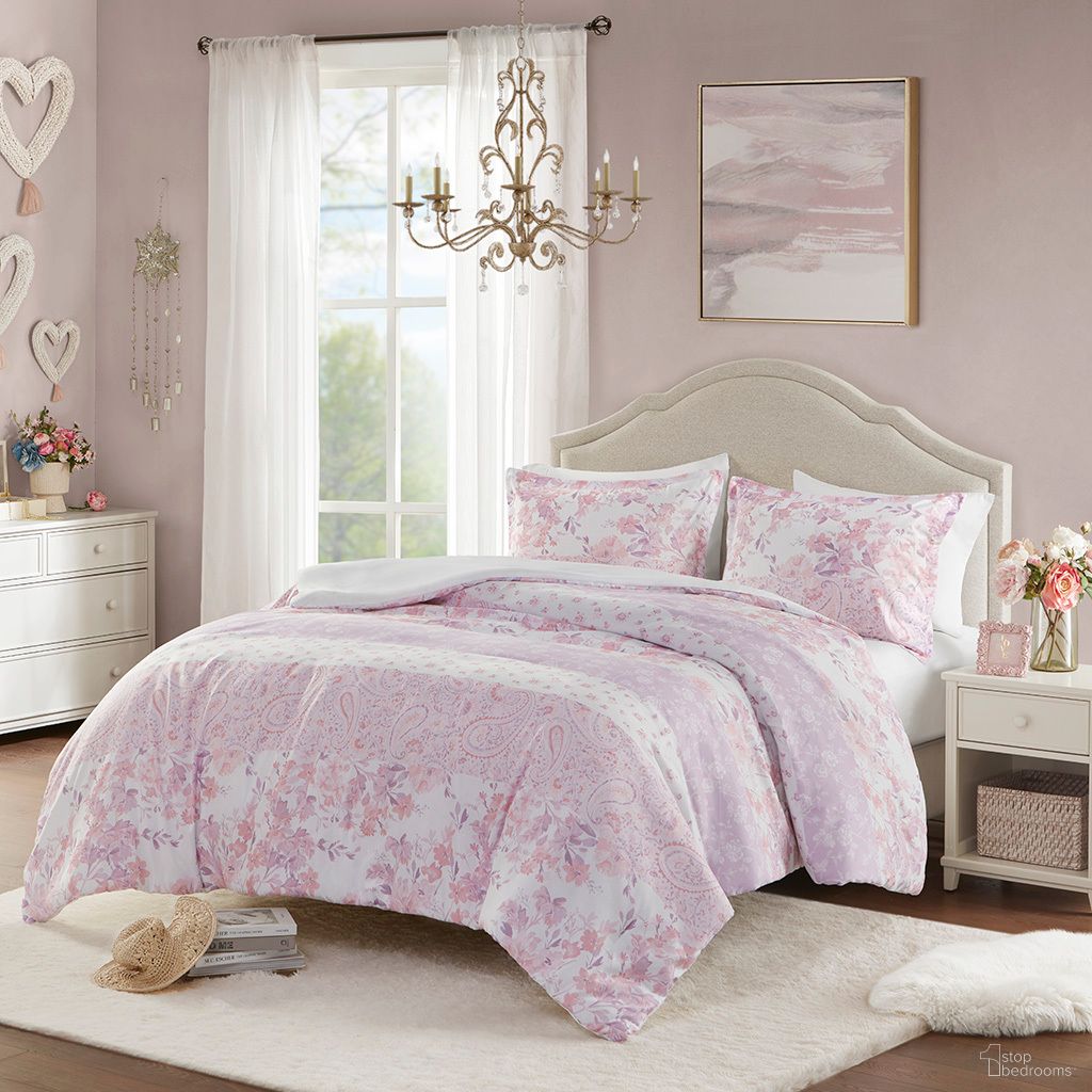 The appearance of Oliena Floral Paisley Duvet 3 Piece Full/Queen Cover Set In Pink designed by Olliix in the country / farmhouse interior design. This pink piece of furniture  was selected by 1StopBedrooms from Oliena Collection to add a touch of cosiness and style into your home. Sku: ID12-2325. Material: Polyester. Bed Size: Full.