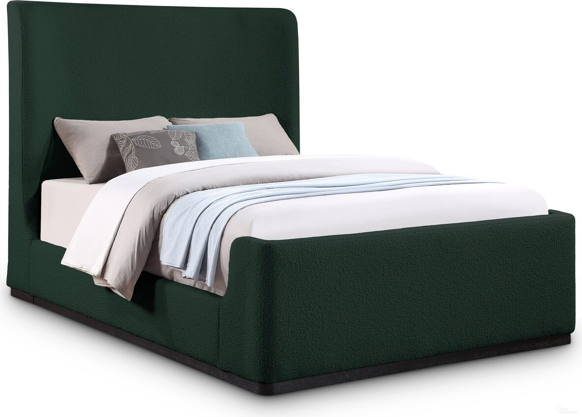 The appearance of Oliver Boucle Fabric Queen Bed In Green designed by Meridian in the modern / contemporary interior design. This green piece of furniture was selected by 1StopBedrooms from Oliver Collection to add a touch of cosiness and style into your home. Sku: OliverGreen-Q Box 1/3 (Headboard);OliverGreen-Q Box 2/3 (Footboard / Slats);OliverGreen-Q Box 3/3 (Rails). Bed Size: Queen. Material: Rubberwood. Bed Type: Upholstered Bed.