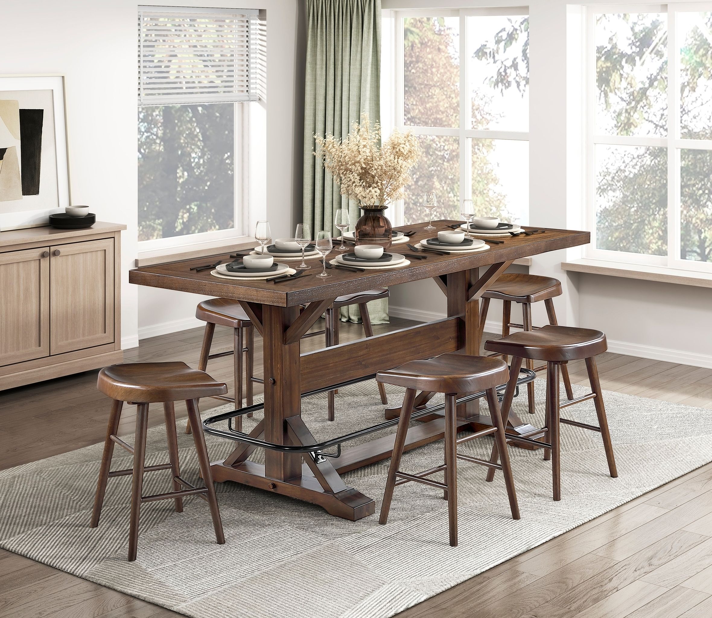 The appearance of Oliver Counter Height Home Bar Set In Brown designed by Homelegance in the rustic / southwestern interior design. This brown piece of furniture was selected by 1StopBedrooms from Oliver Collection to add a touch of cosiness and style into your home. Sku: 5979-36;5979-24. Material: Wood.