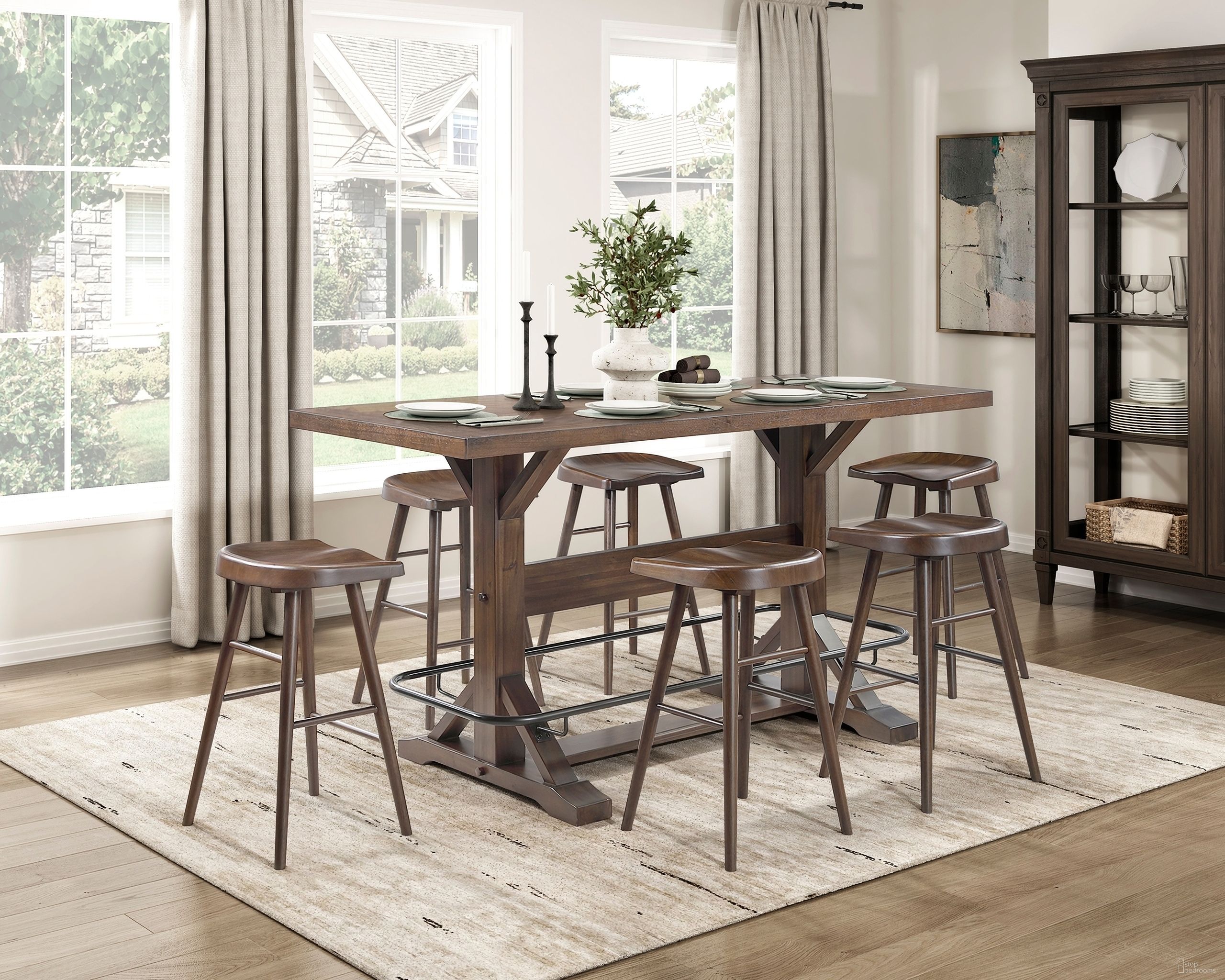 The appearance of Oliver Pub Height Home Bar Set In Brown designed by Homelegance in the rustic / southwestern interior design. This brown piece of furniture was selected by 1StopBedrooms from Oliver Collection to add a touch of cosiness and style into your home. Sku: 5979-42;5979-29. Material: Wood.