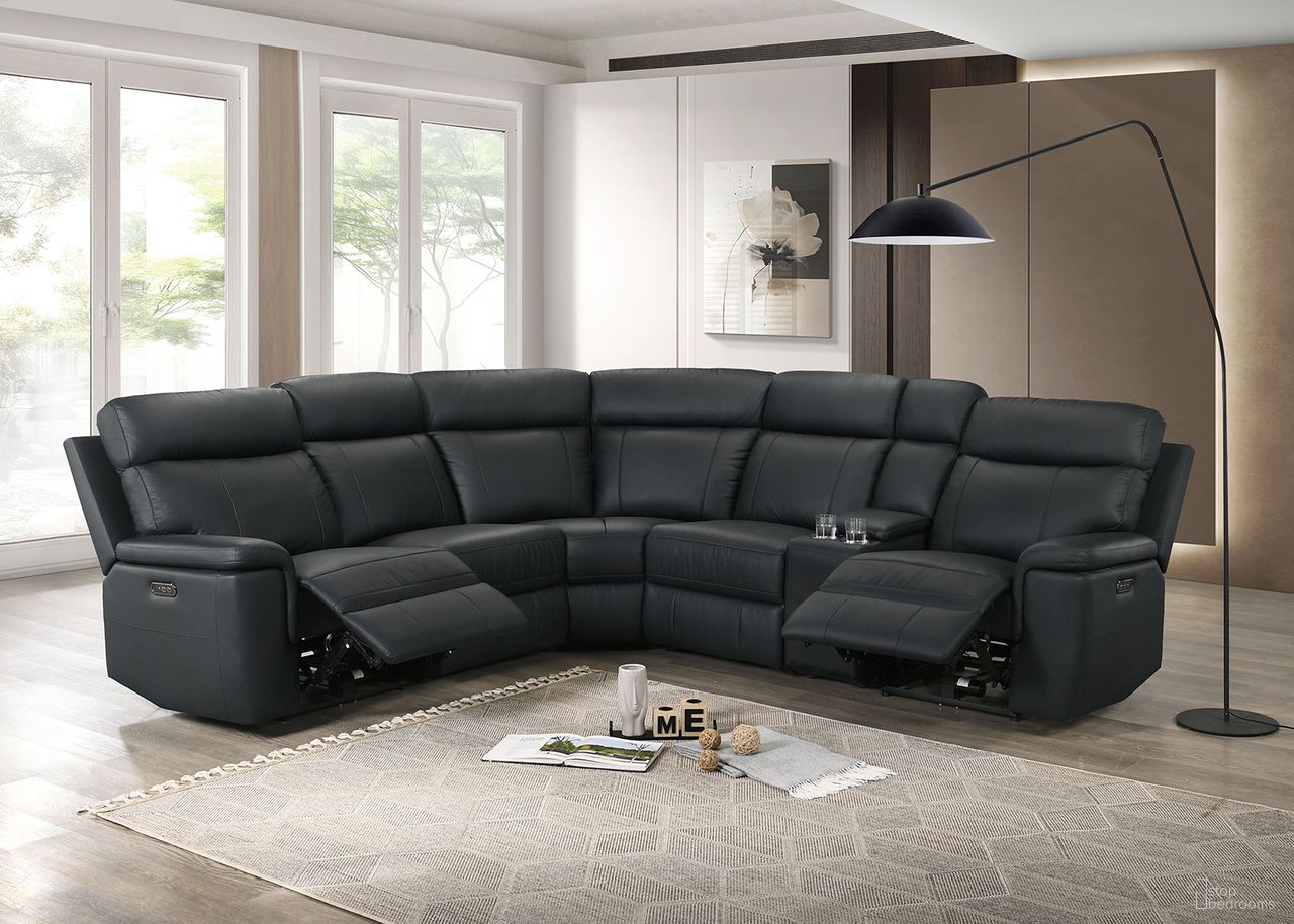 The appearance of Oliverus Power Sectional In Black designed by Furniture of America in the transitional interior design. This black piece of furniture was selected by 1StopBedrooms from Oliverus Collection to add a touch of cosiness and style into your home. Sku: FM69009BK-LCH-PM;FM69009BK-RCH-PM;FM69009BK-AC;FM69009BK-AC;FM69009BK-CS;FM69009BK-CNR. Material: Leather Match.