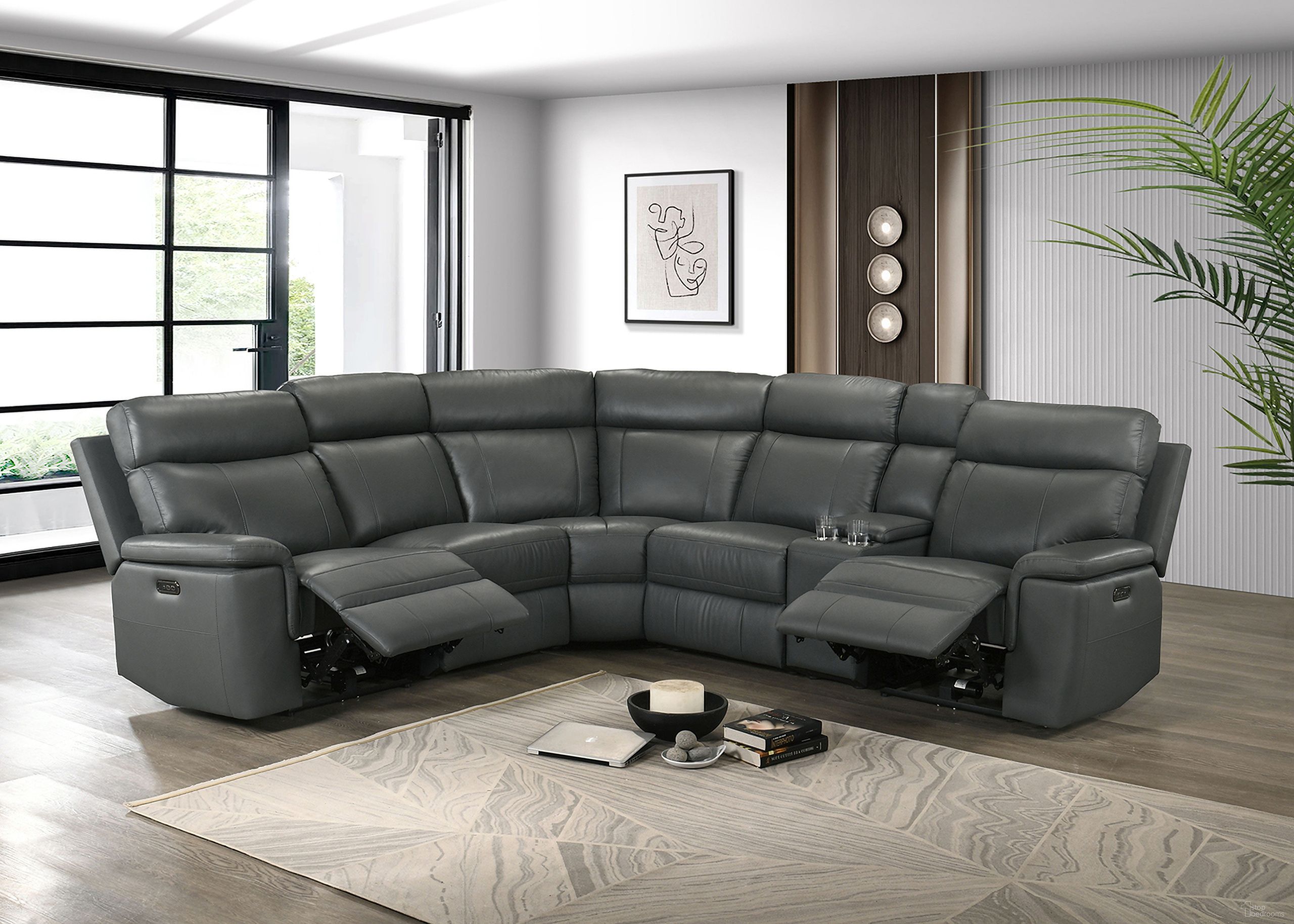 Oliverus Power Sectional In Dark Gray