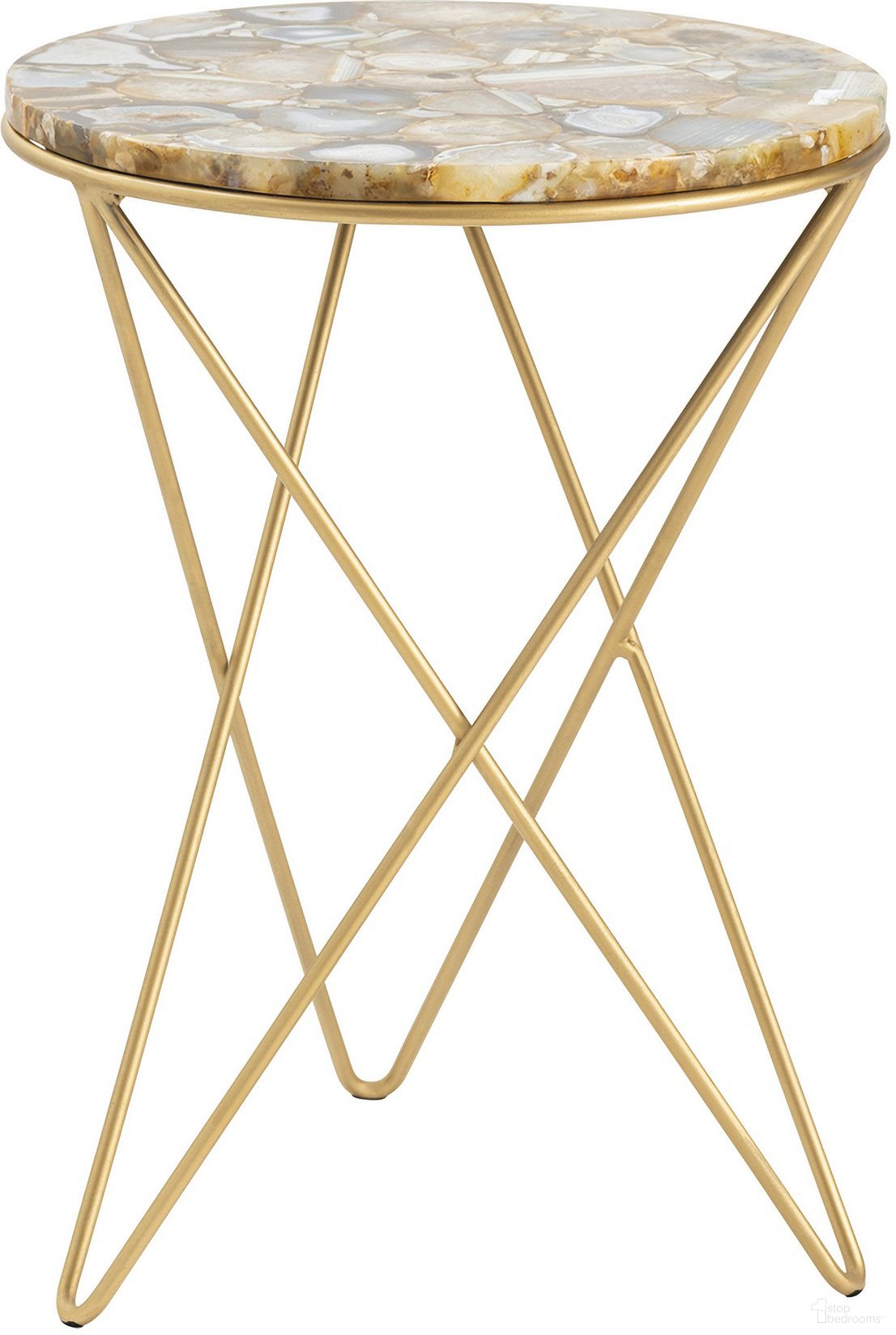 The appearance of Olivia Accent Table In Tan and Gold designed by Crestview Collection in the transitional interior design. This tan and gold piece of furniture  was selected by 1StopBedrooms from  to add a touch of cosiness and style into your home. Sku: CVFNR835. Material: Agate.