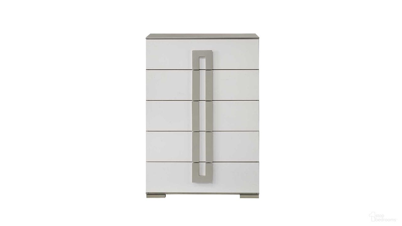 The appearance of Olivia Chest In White designed by Galaxy Home Furnishings in the modern / contemporary interior design. This white piece of furniture was selected by 1StopBedrooms from Olivia Collection to add a touch of cosiness and style into your home. Sku: 601955554442. Material: Solid Wood.