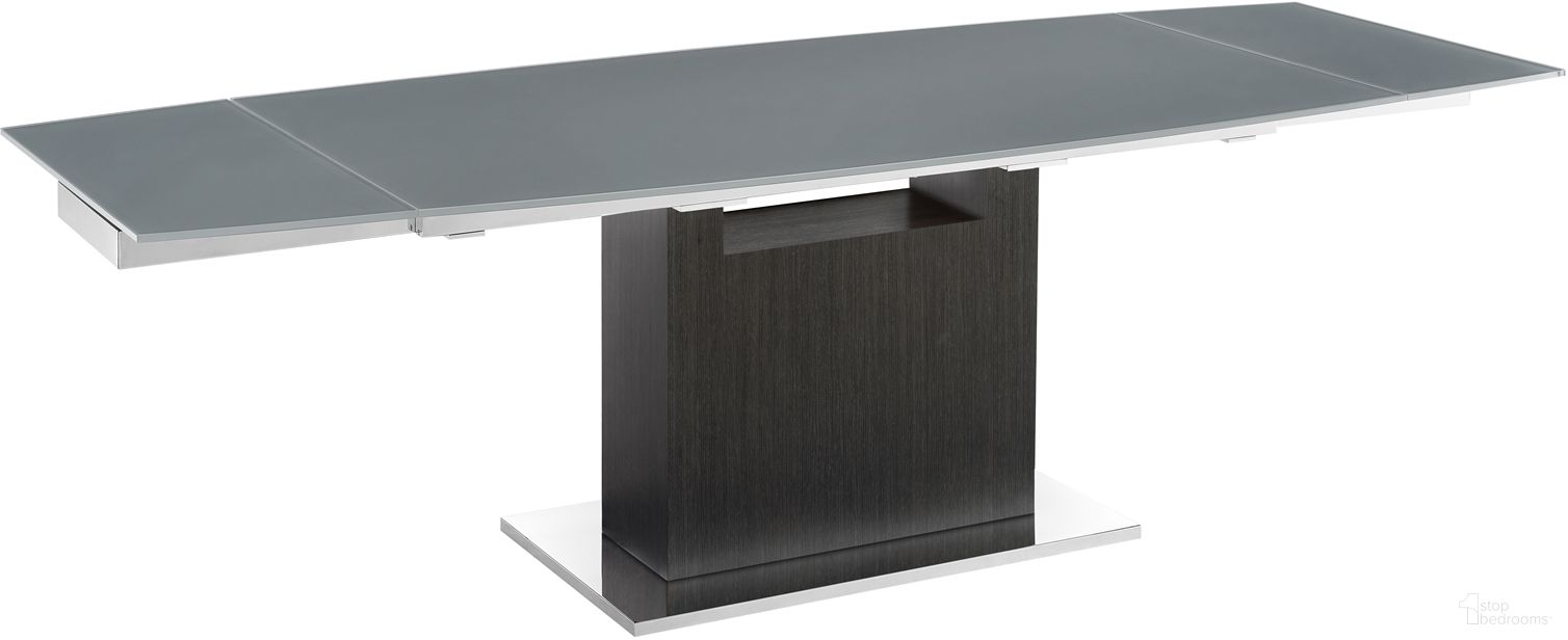 The appearance of Olivia Dining Table In Gray Glass With Dark Gray Oak Base designed by Casabianca Home in the modern / contemporary interior design. This dark gray piece of furniture  was selected by 1StopBedrooms from Olivia Collection to add a touch of cosiness and style into your home. Sku: TC-MAN03OAKGRY. Table Base Style: Pedestal. Table Top Shape: Rectangular. Material: Stainless Steel. Size: 40" x 71".