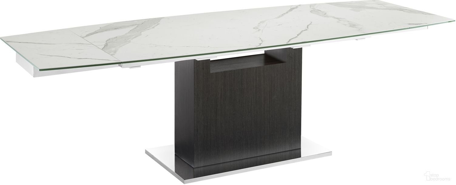 The appearance of Olivia Dining Table In White Marbled Porcelain Top On Glass With Dark Gray Oak Base designed by Casabianca Home in the modern / contemporary interior design. This white piece of furniture was selected by 1StopBedrooms from Olivia Collection to add a touch of cosiness and style into your home. Sku: TC-MAN03OAKMAR. Table Base Style: Pedestal. Table Top Shape: Rectangular. Material: Stainless Steel. Size: 40" x 71".