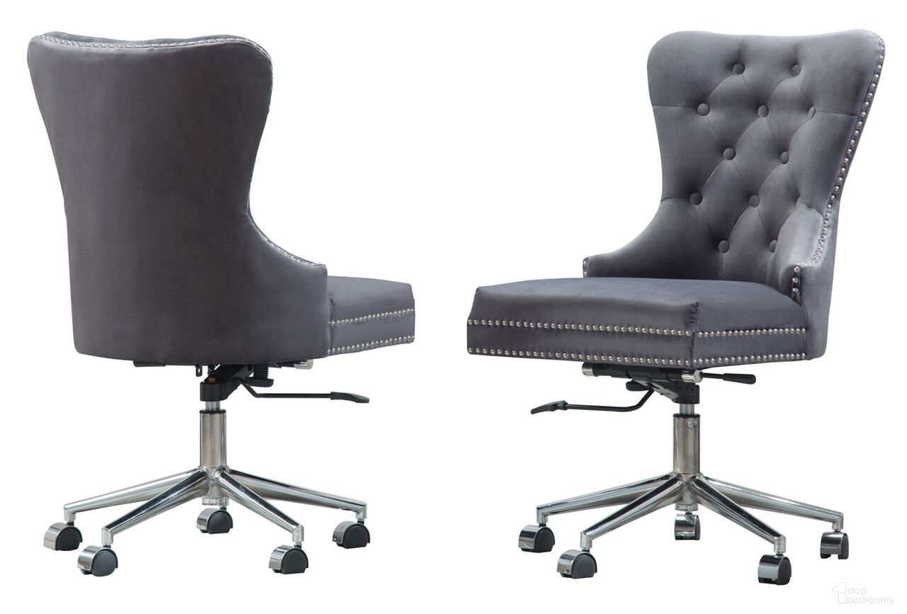 Olivia Swivel Office Chair with Tufted Seat In Dark Gray Velvet and Stainless Steel