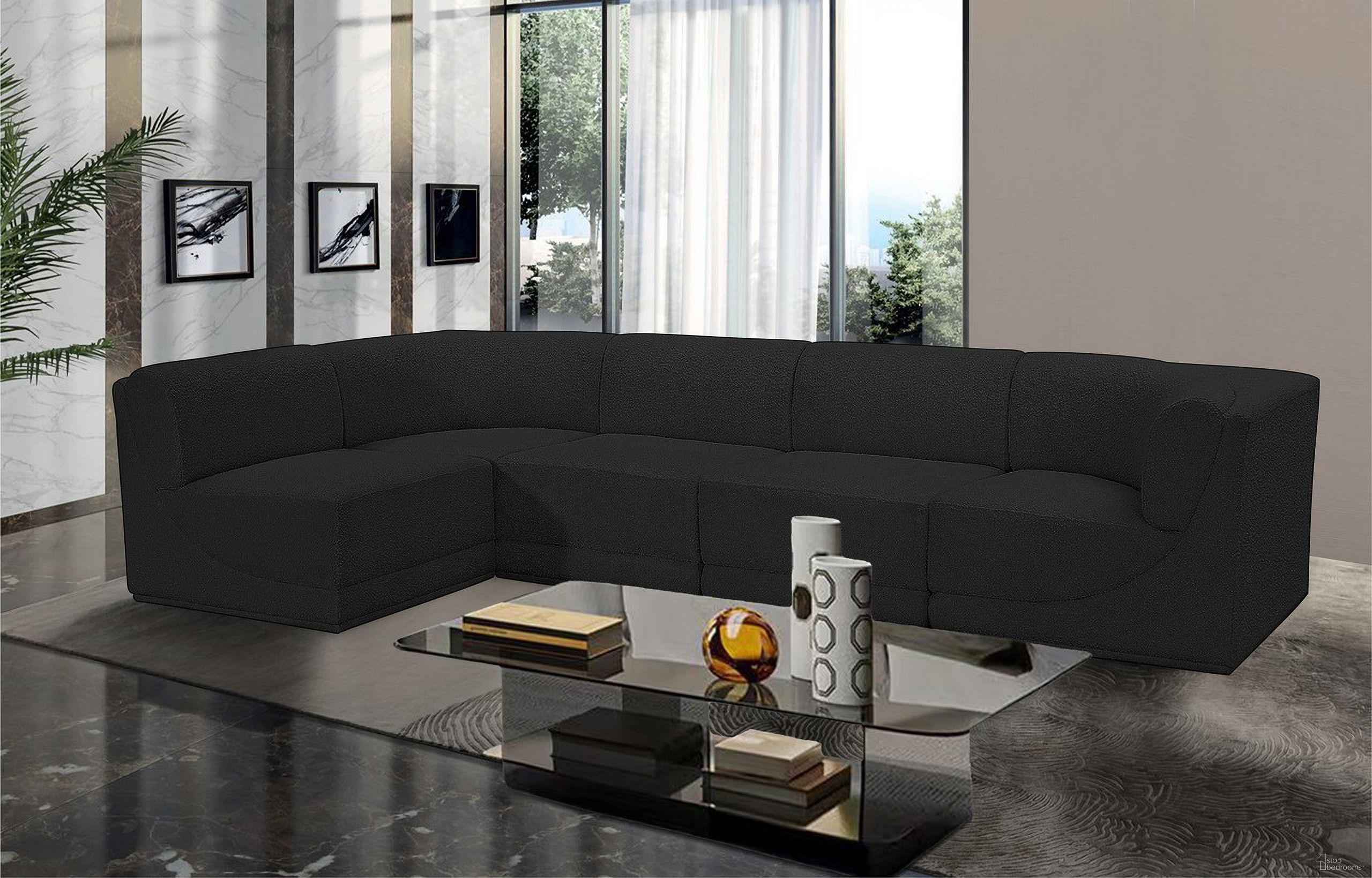 Ollie Boucle Fabric 5 Piece Modular Sectional In Black