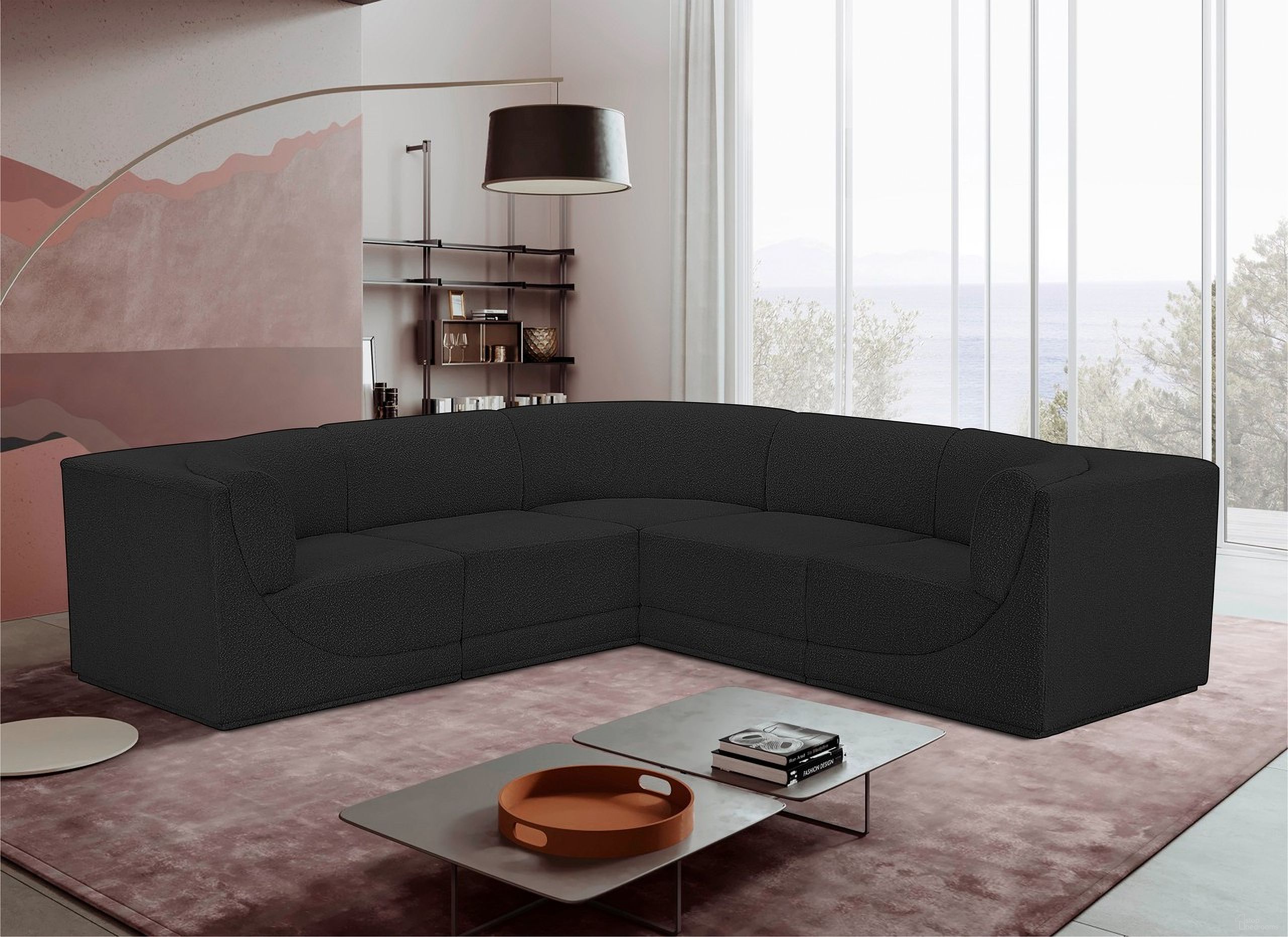Ollie Boucle Fabric 5 Piece Modular Sectional In Black