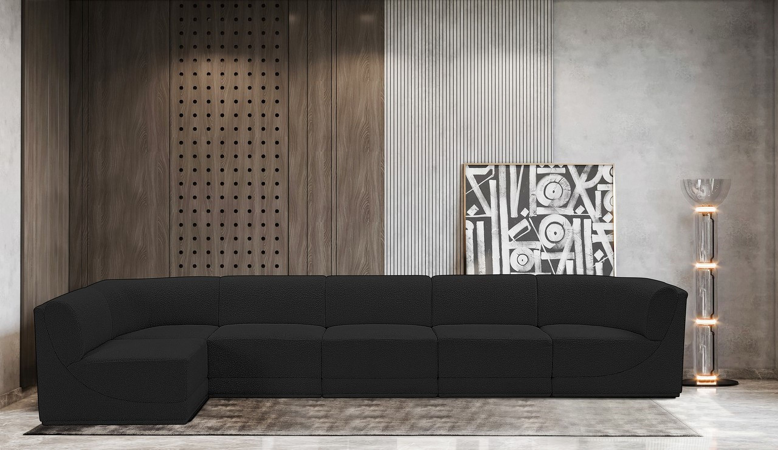 Ollie Boucle Fabric 6 Piece Modular Sectional In Black