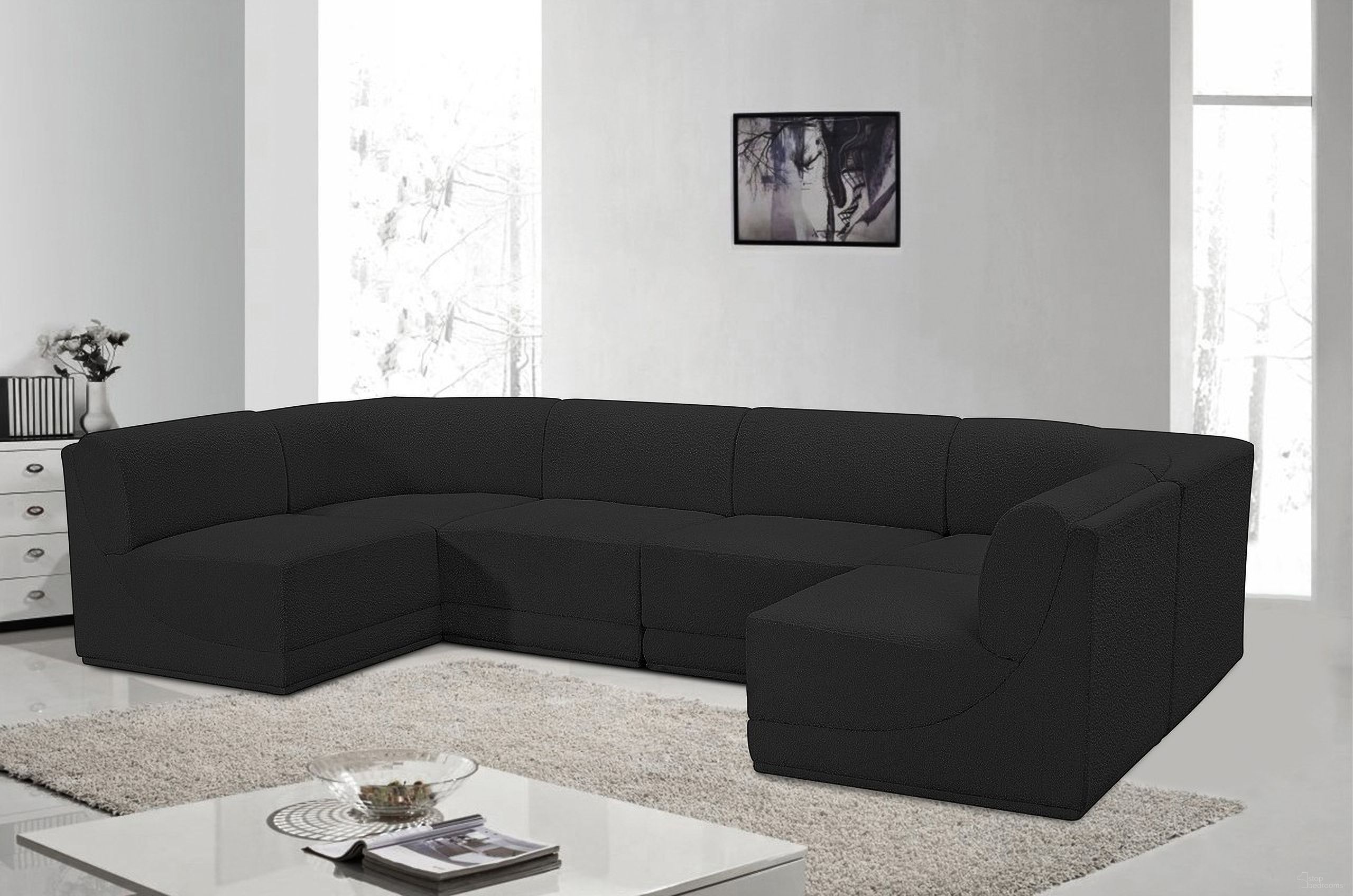 Ollie Boucle Fabric 6 Piece Modular Sectional In Black