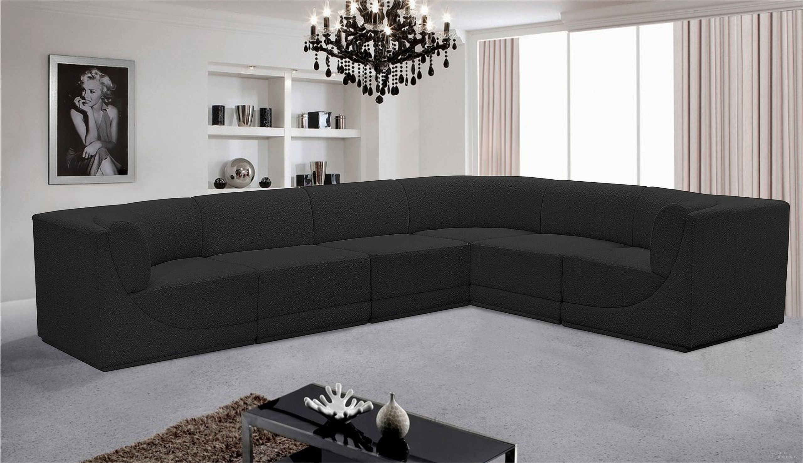 Ollie Boucle Fabric 6 Piece Modular Sectional In Black