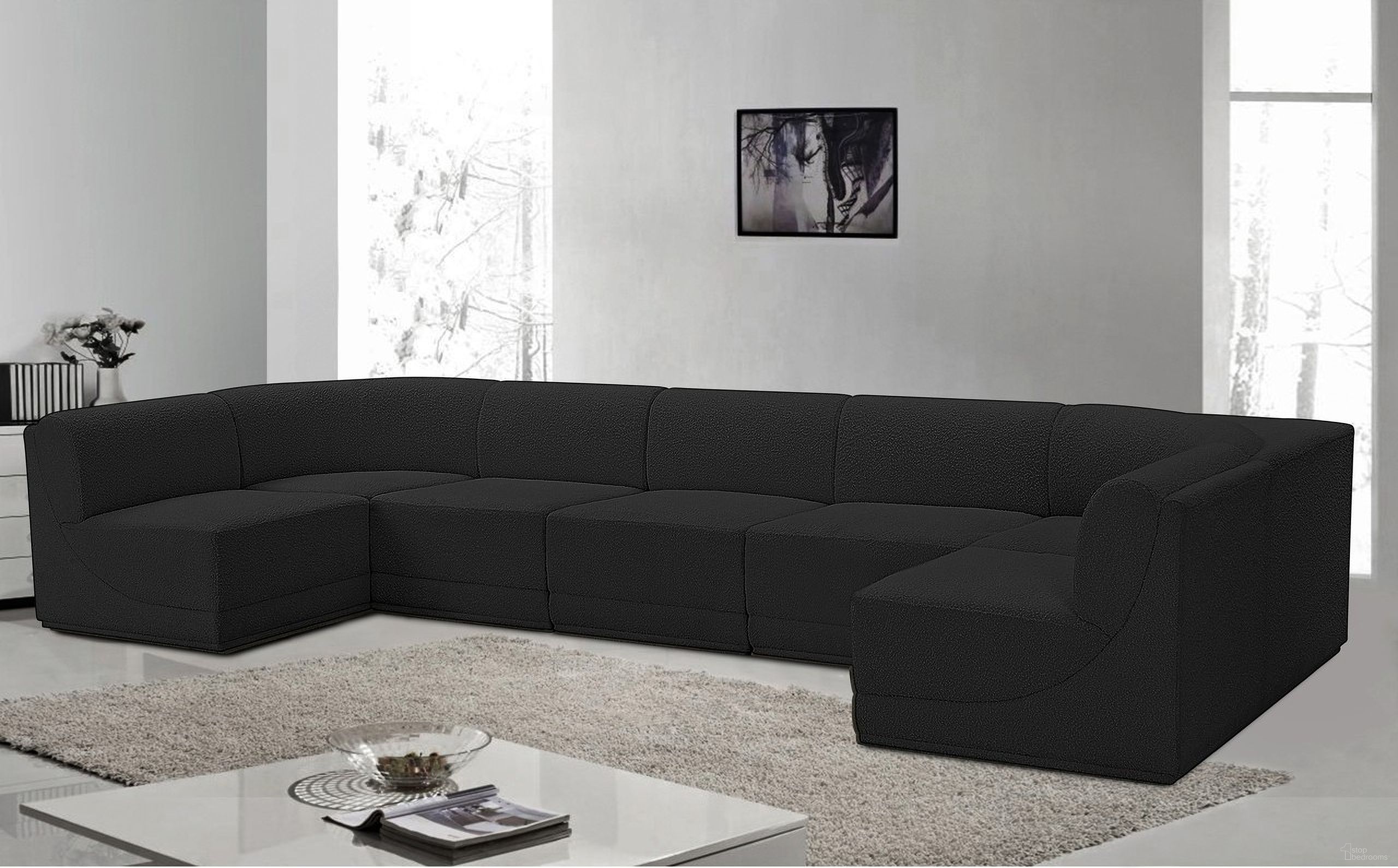 Ollie Boucle Fabric 7 Piece Modular Sectional In Black