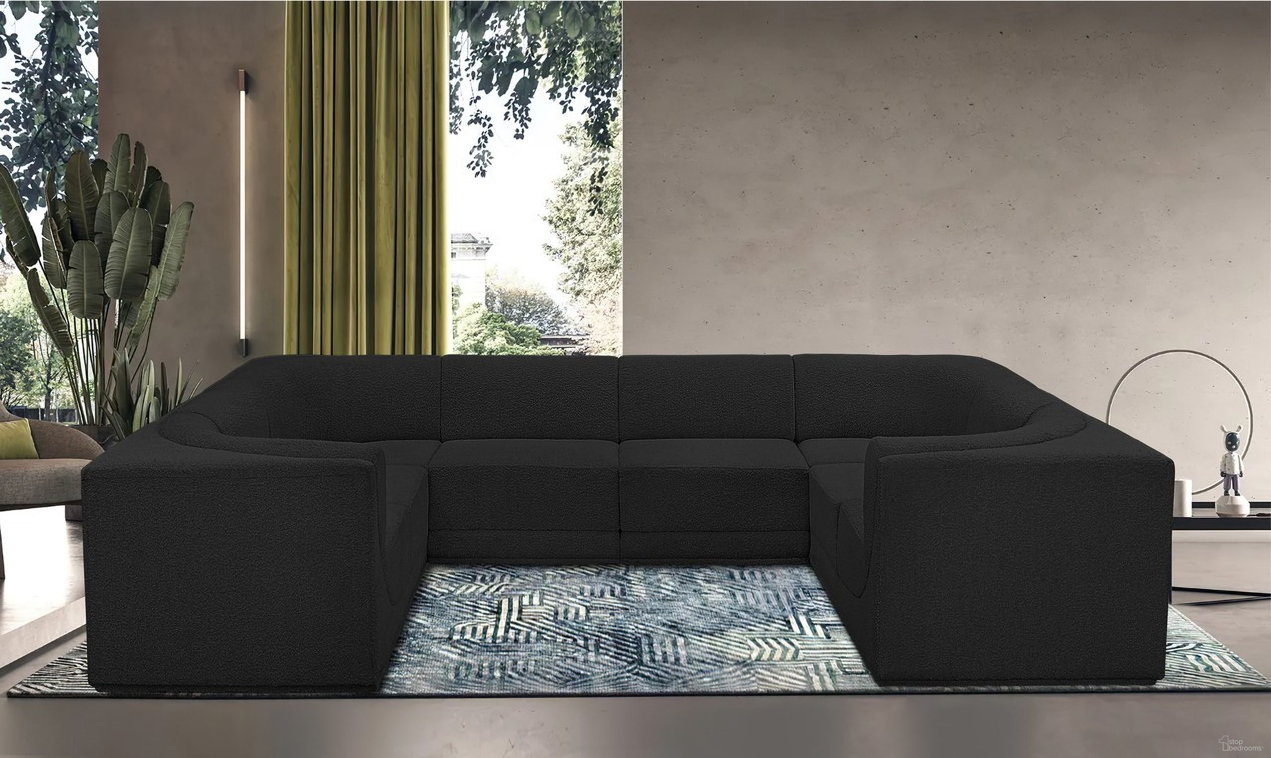 Ollie Boucle Fabric 8 Piece Modular Sectional In Black