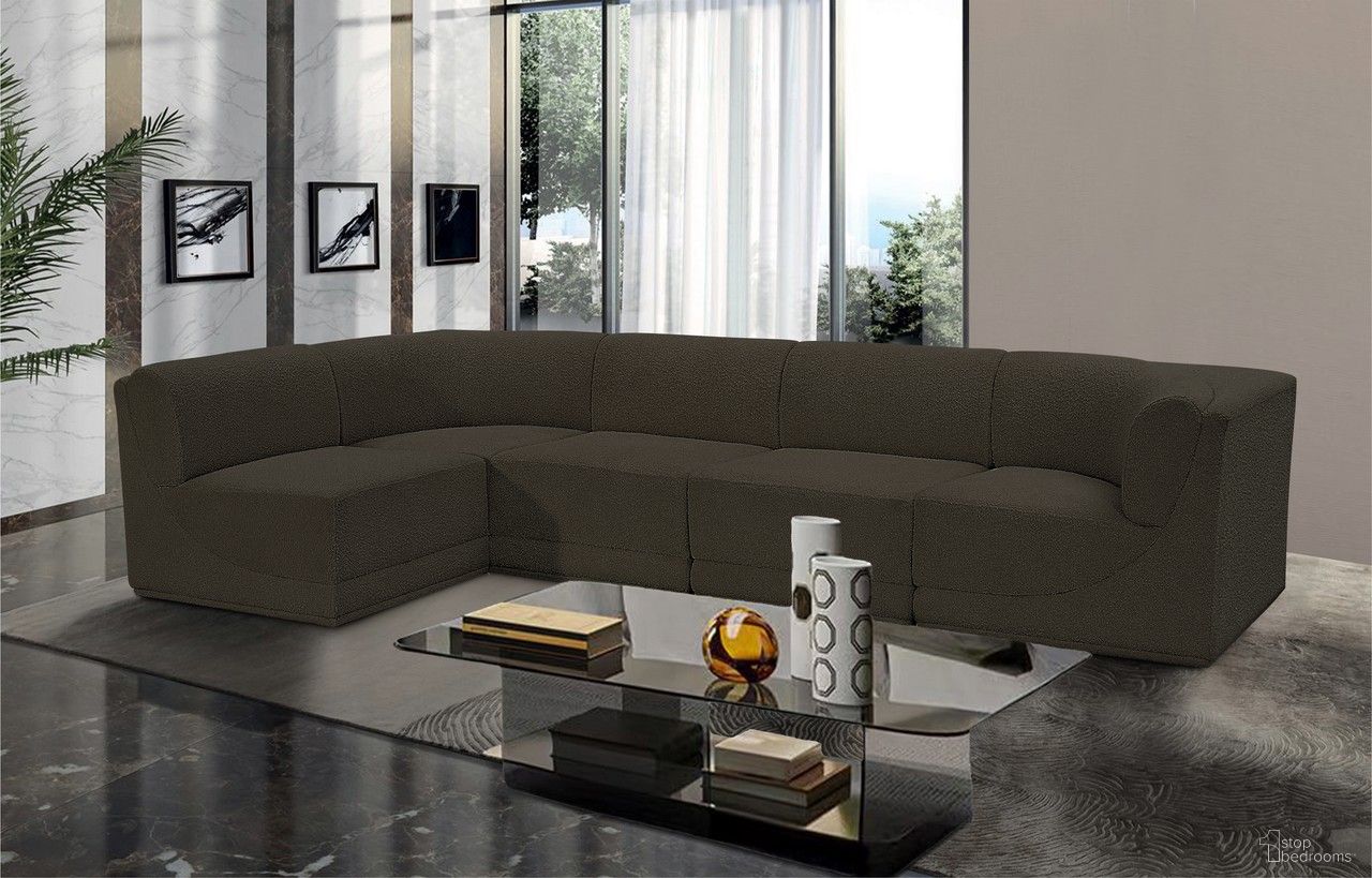Ollie Boucle Fabric 5 Piece Modular Sectional In Brown