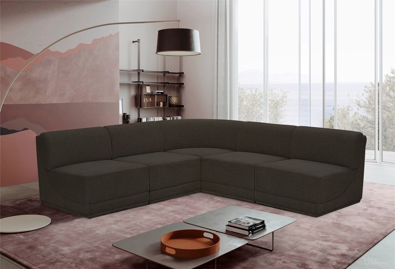 Ollie Boucle Fabric 5 Piece Modular Sectional In Brown
