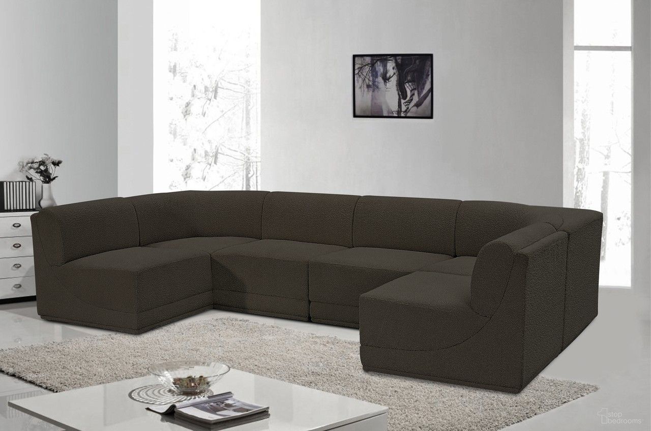 Ollie Boucle Fabric 6 Piece Modular Sectional In Brown