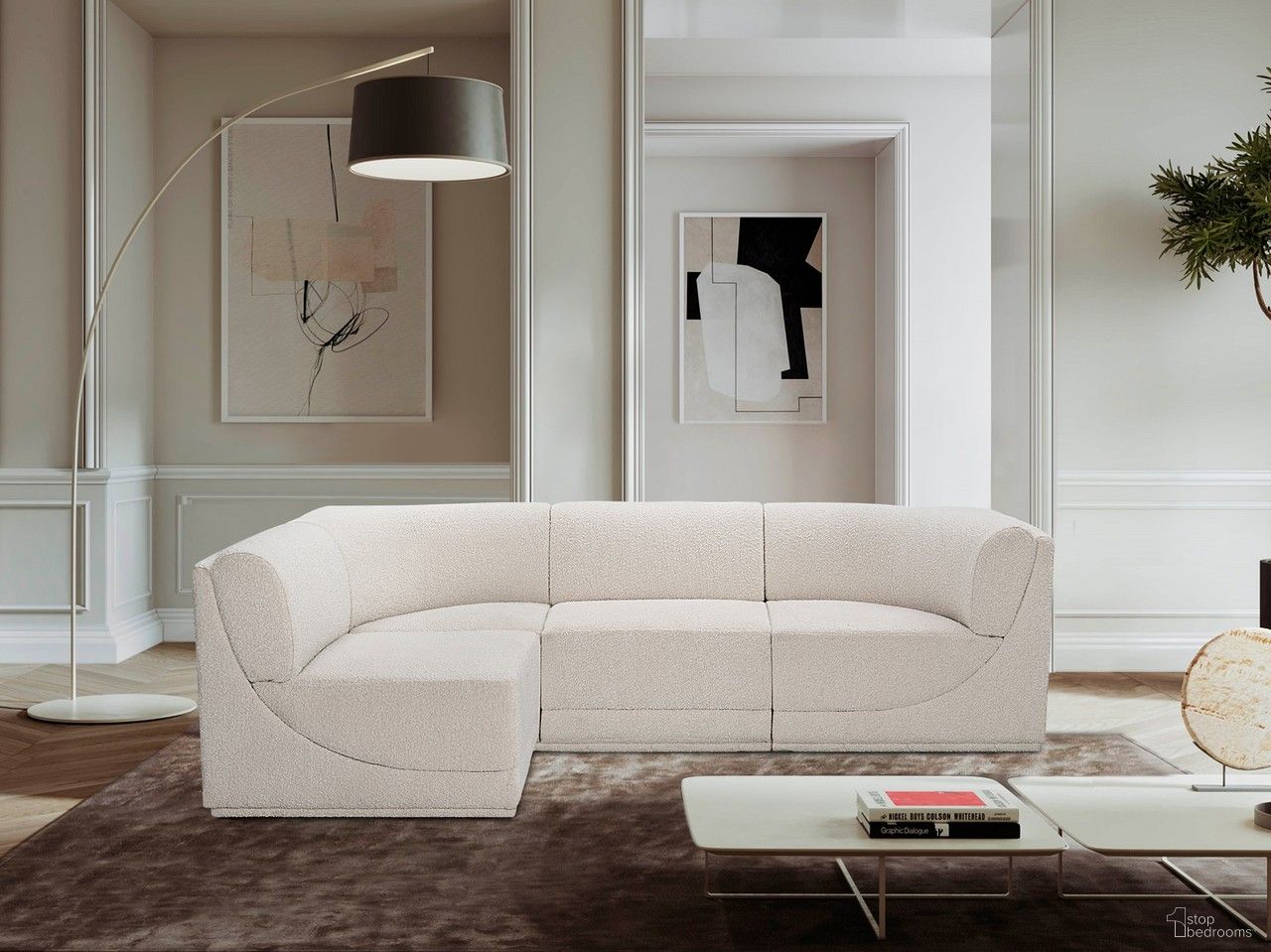 Ollie Boucle Fabric 4 Piece Modular Sectional In Cream