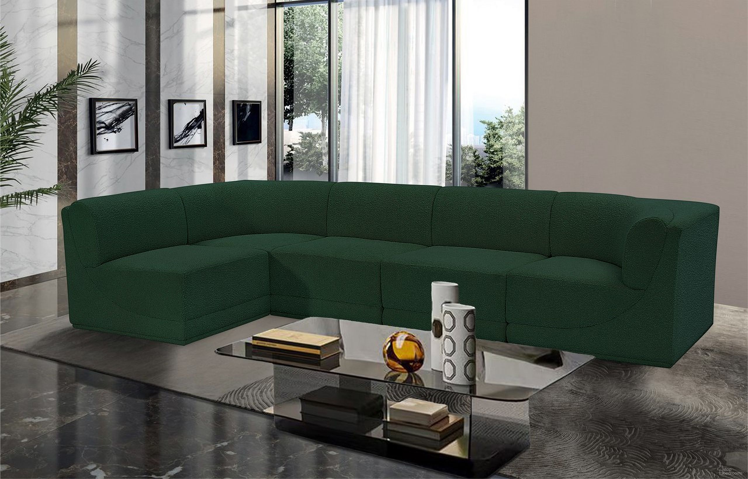 The appearance of Ollie Boucle Fabric 5 Piece Modular Sectional In Green designed by Meridian in the modern / contemporary interior design. This green piece of furniture was selected by 1StopBedrooms from Ollie Collection to add a touch of cosiness and style into your home. Sku: 118Green-Armless;118Green-Armless;118Green-Armless;118Green-Corner;118Green-Corner. Layout: Modular. Material: Boucle.