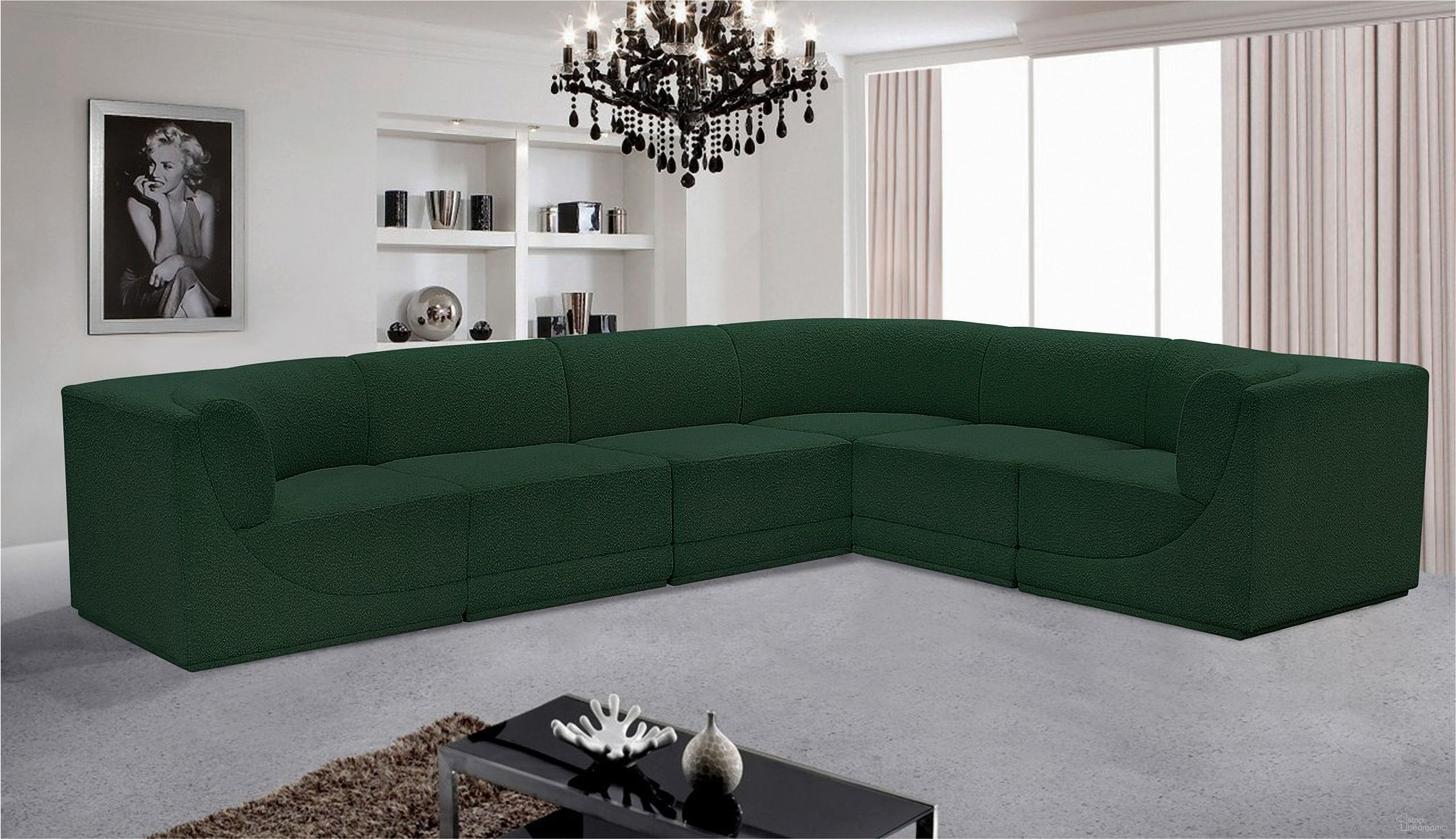 The appearance of Ollie Boucle Fabric 6 Piece Modular Sectional In Green designed by Meridian in the modern / contemporary interior design. This green piece of furniture was selected by 1StopBedrooms from Ollie Collection to add a touch of cosiness and style into your home. Sku: 118Green-Armless;118Green-Armless;118Green-Armless;118Green-Corner;118Green-Corner;118Green-Corner. Layout: Modular. Material: Boucle.
