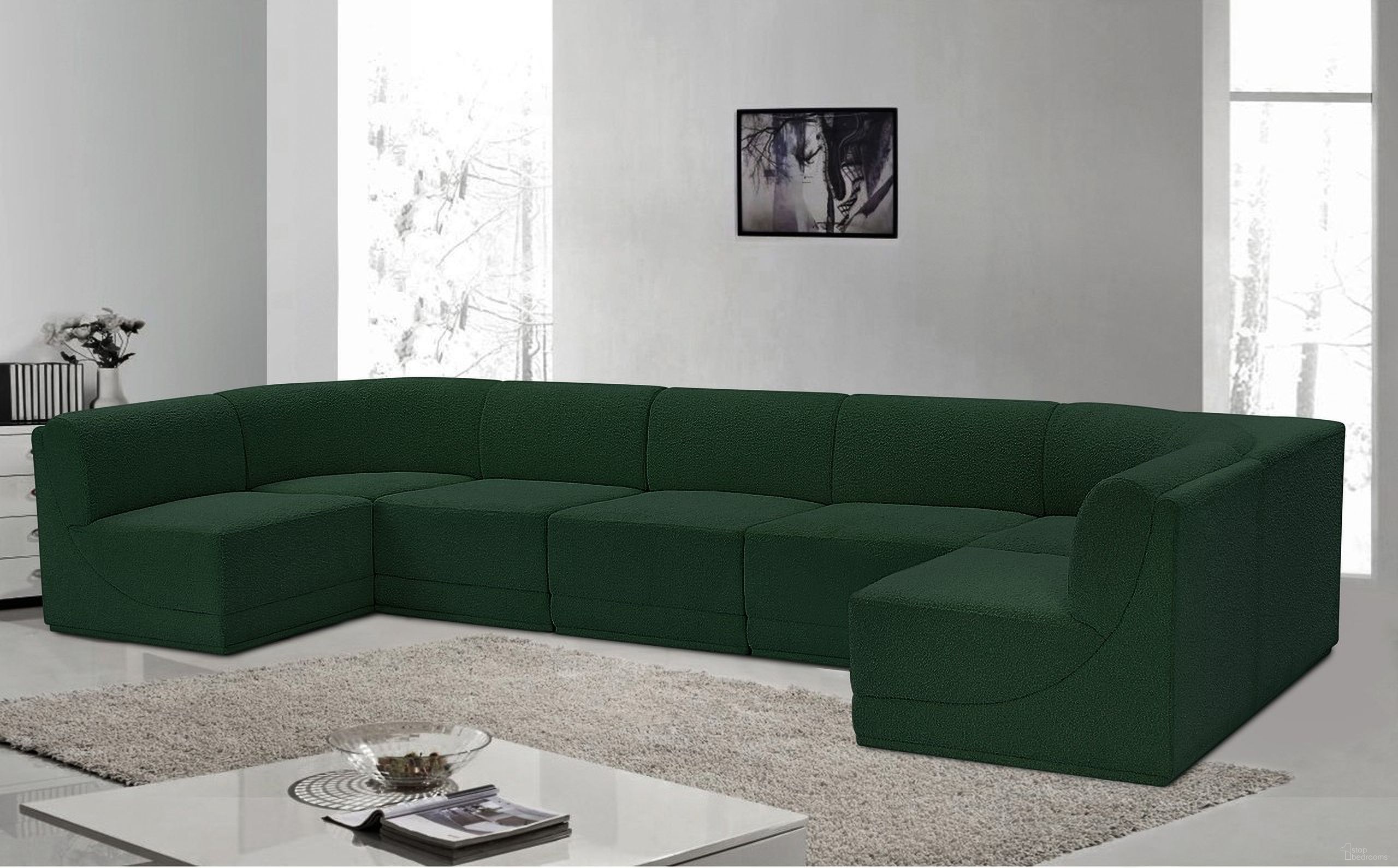 The appearance of Ollie Boucle Fabric 7 Piece Modular Sectional In Green designed by Meridian in the modern / contemporary interior design. This green piece of furniture was selected by 1StopBedrooms from Ollie Collection to add a touch of cosiness and style into your home. Sku: 118Green-Armless;118Green-Armless;118Green-Armless;118Green-Armless;118Green-Armless;118Green-Corner;118Green-Corner. Layout: Modular. Material: Boucle.