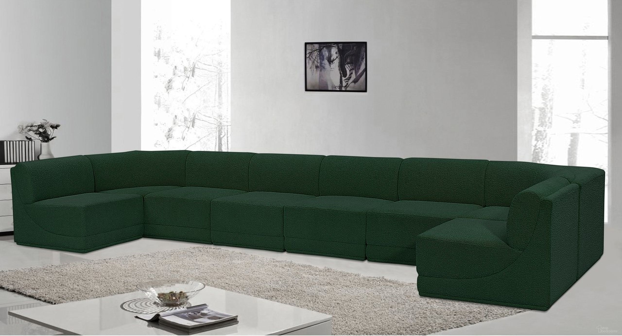 Ollie Boucle Fabric 8 Piece Modular Sectional In Green