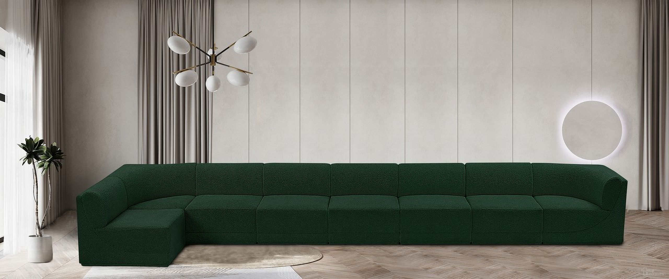 The appearance of Ollie Boucle Fabric 8 Piece Modular Sectional In Green designed by Meridian in the modern / contemporary interior design. This green piece of furniture  was selected by 1StopBedrooms from Ollie Collection to add a touch of cosiness and style into your home. Sku: 118Green-Armless;118Green-Armless;118Green-Armless;118Green-Armless;118Green-Armless;118Green-Armless;118Green-Corner;118Green-Corner. Layout: Modular. Material: Boucle.