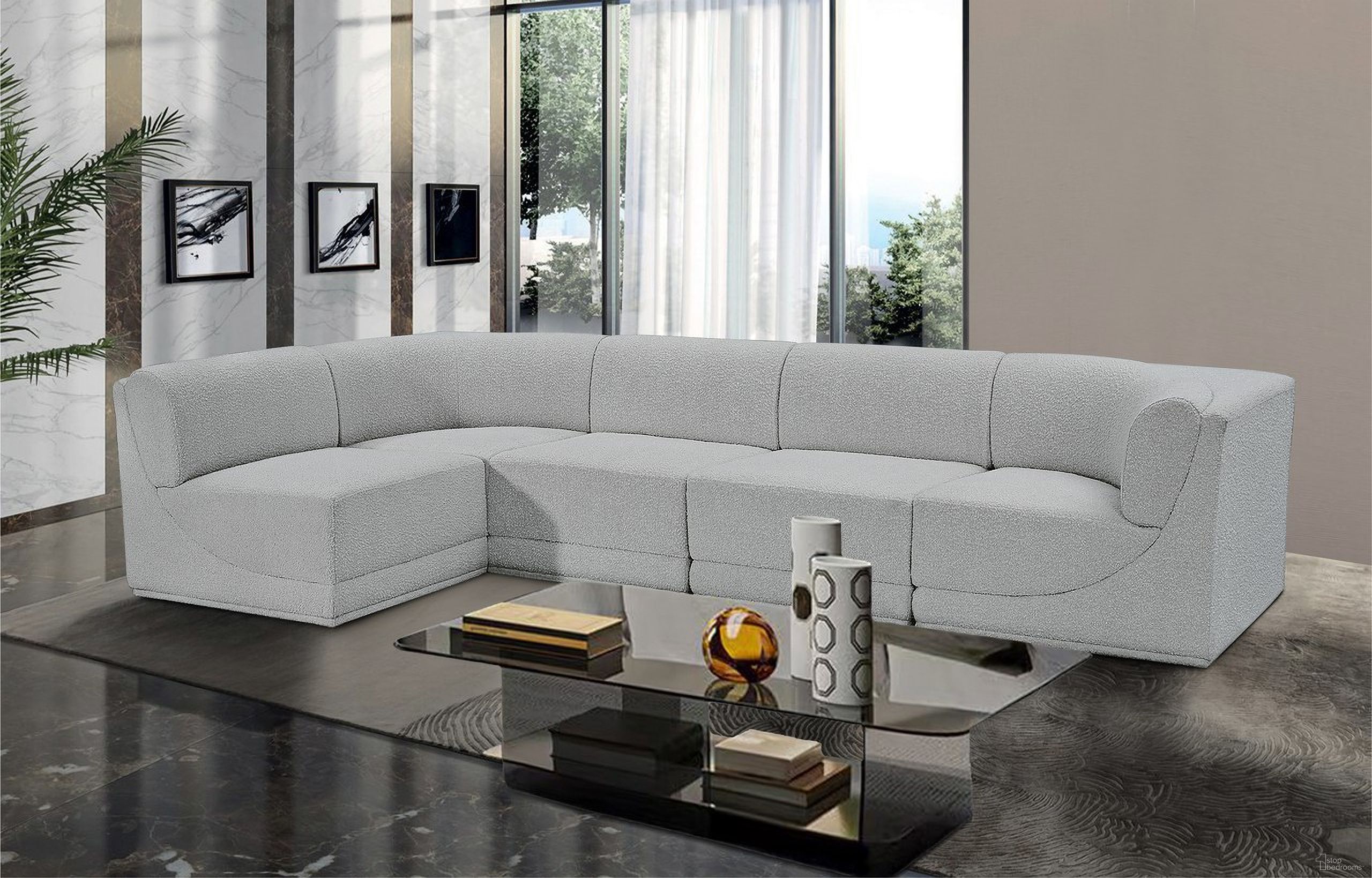 Ollie Boucle Fabric 5 Piece Modular Sectional In Grey