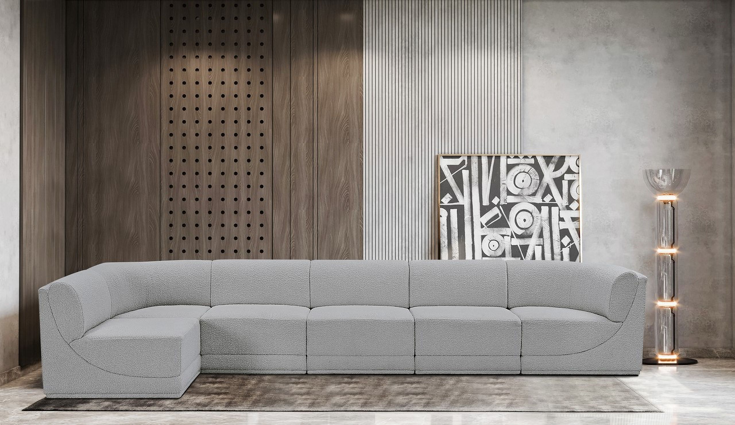 Ollie Boucle Fabric 6 Piece Modular Sectional In Grey