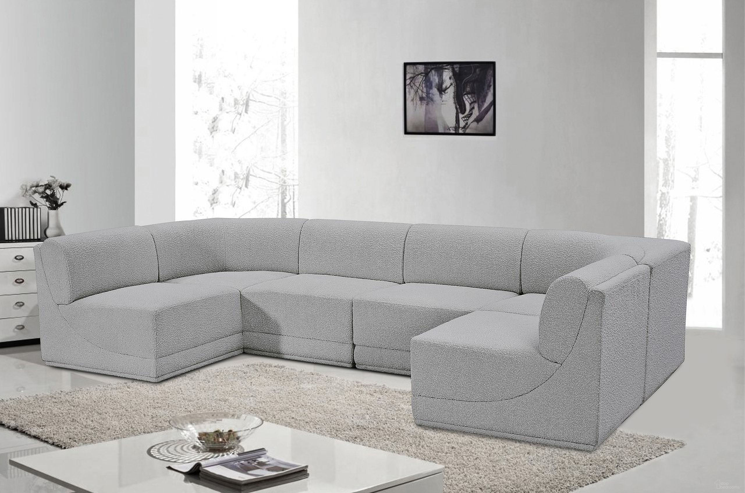 Ollie Boucle Fabric 6 Piece Modular Sectional In Grey